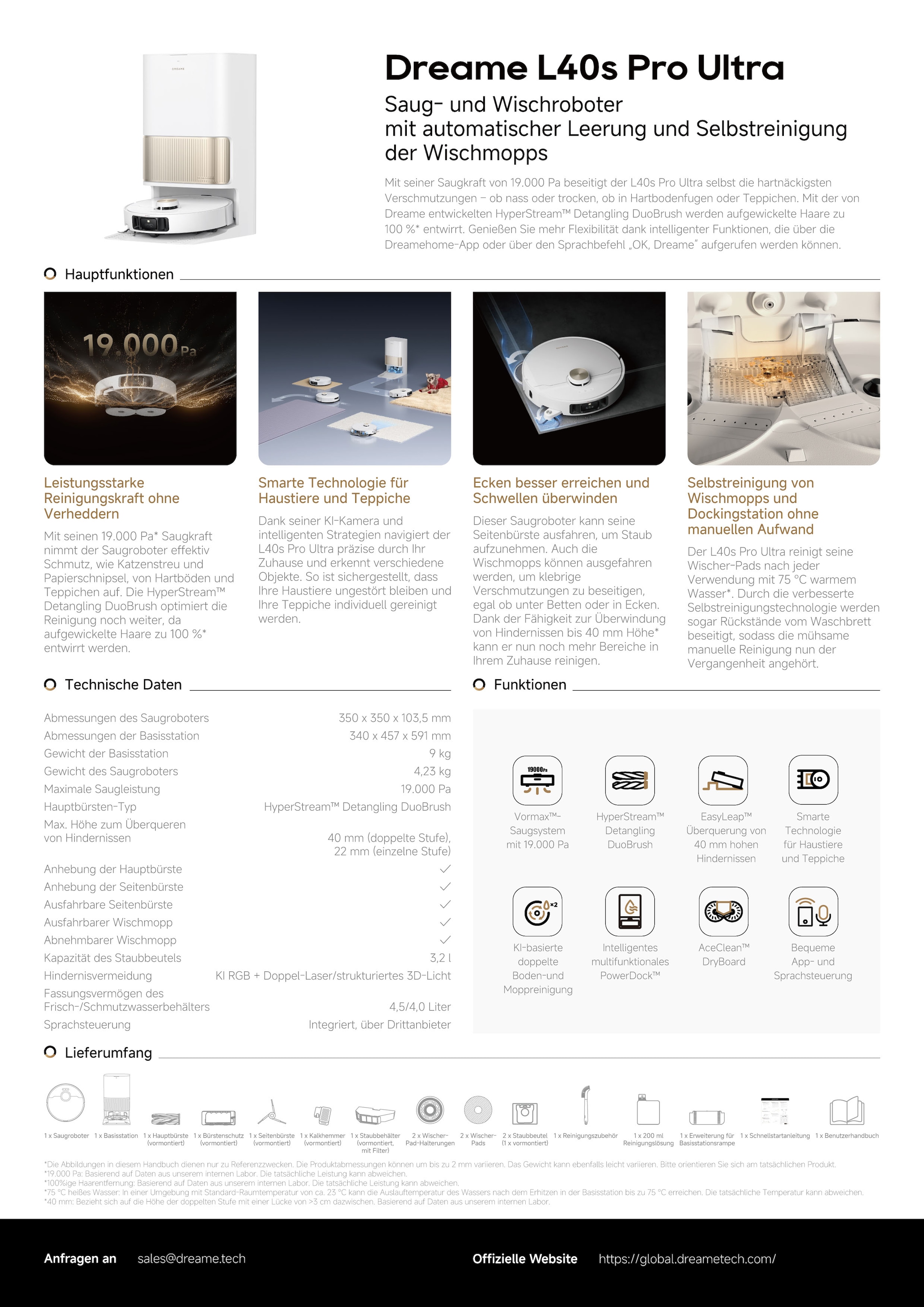 Dreame Saugroboter »L40s Pro Ultra« Basisstation, App-Steuerung, 600 Watt