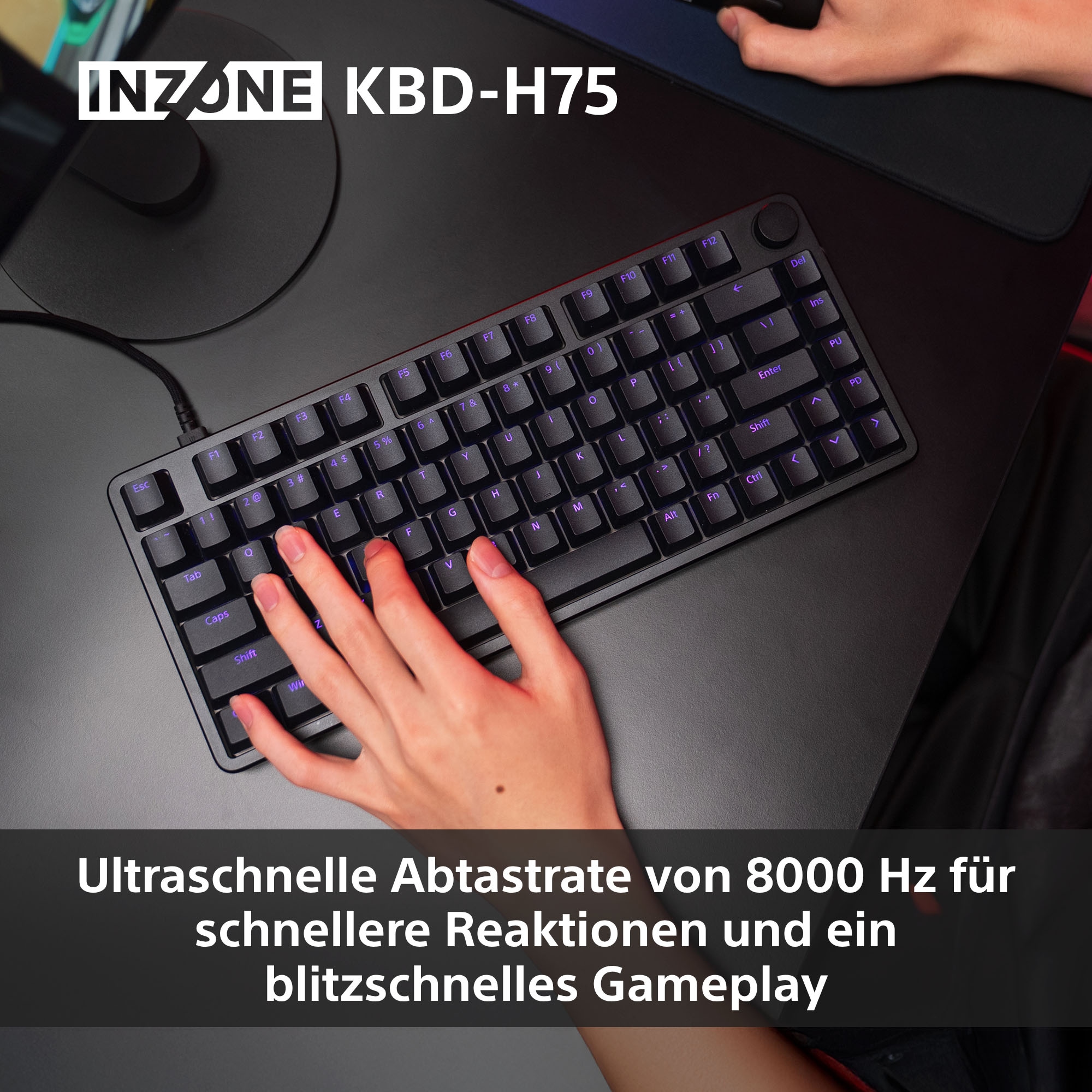 Sony Gaming-Tastatur »INZONE KBD-H75« (Fn-Tasten | USB-Anschluss | Windows-Sperrtaste) Magnetschalter, 75% TKL, 8000Hz Abtastrate, Gasket Mount, Alugehäuse