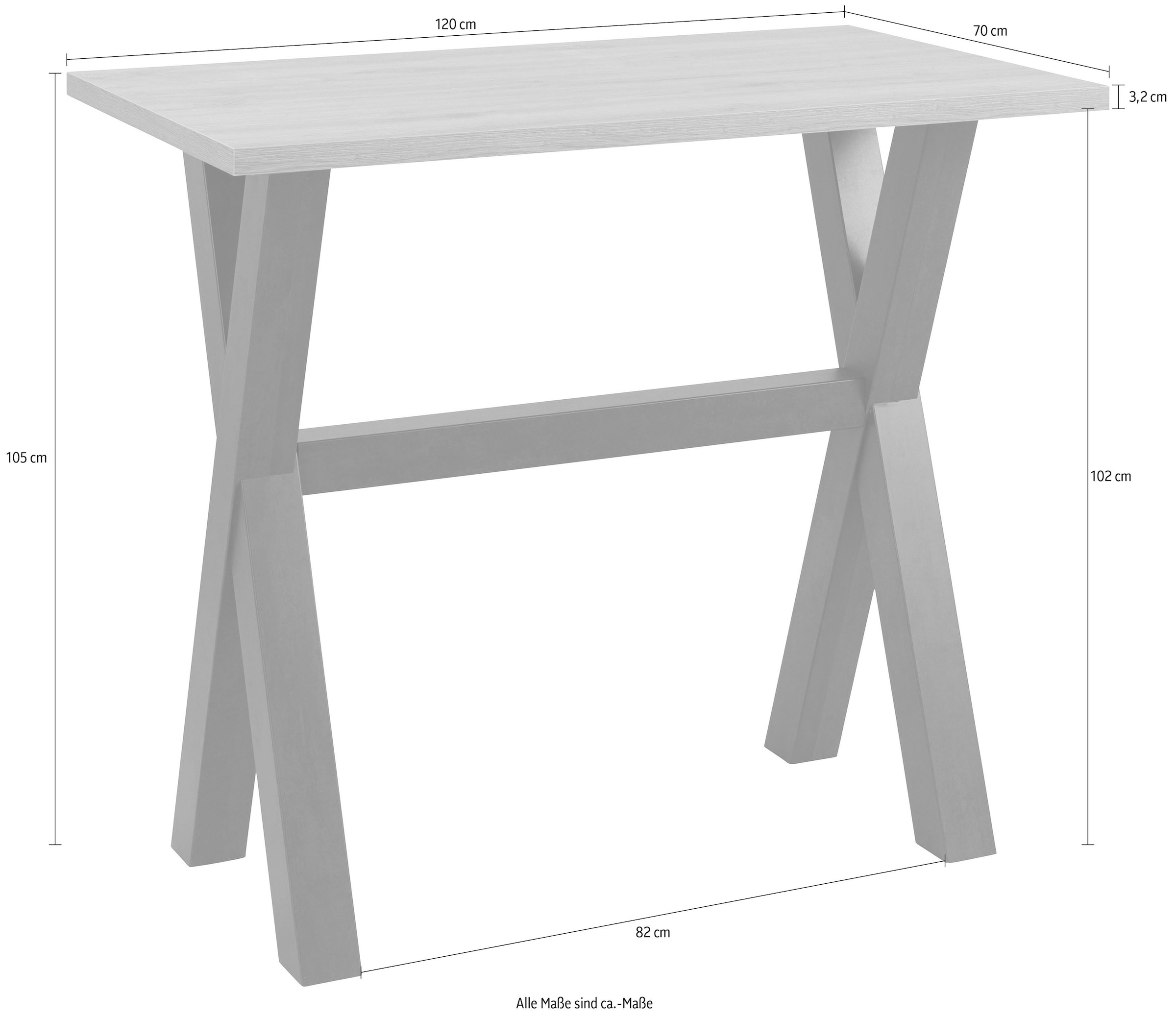 Mäusbacher Bartisch, Gestell in X-Form (Breite 120, 140 oder 160 cm)