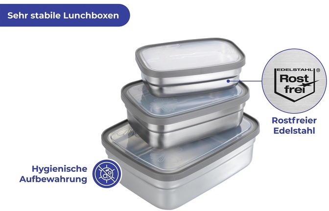 Maximex Lunchbox »Edelstahl«, (Set, 3 tlg.), Brotdosen in 3 Größen, luftdichte Deckel, spülmaschinengeeignet
