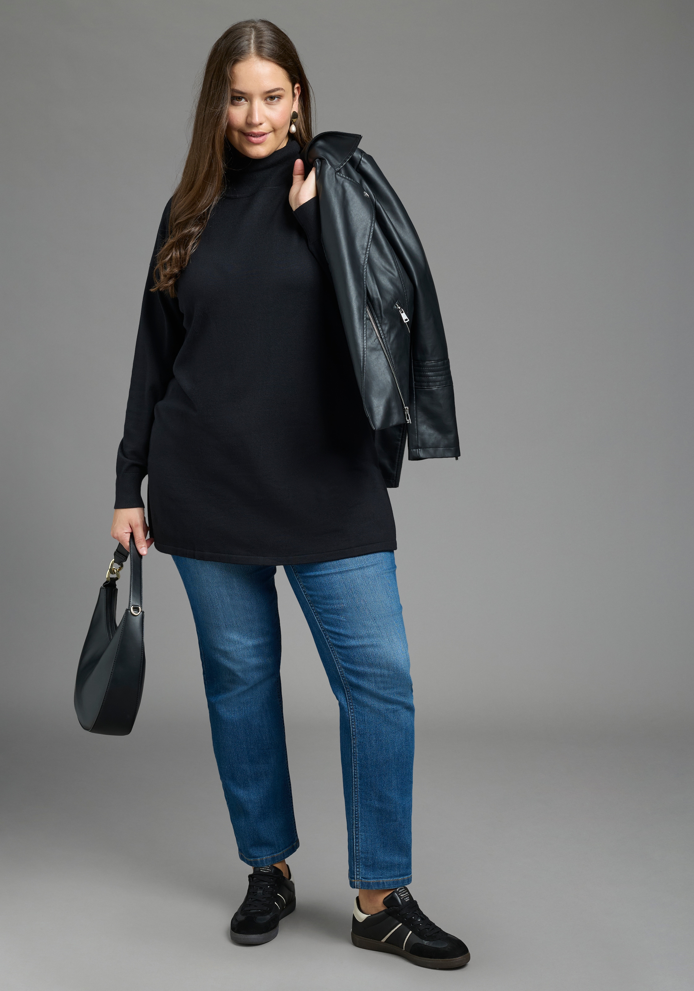 Laura Scott CURVE Rollkragenpullover »Große Größen« figurumspielende Passform, mit Rippbündchen an den Ärmeln, Langarm