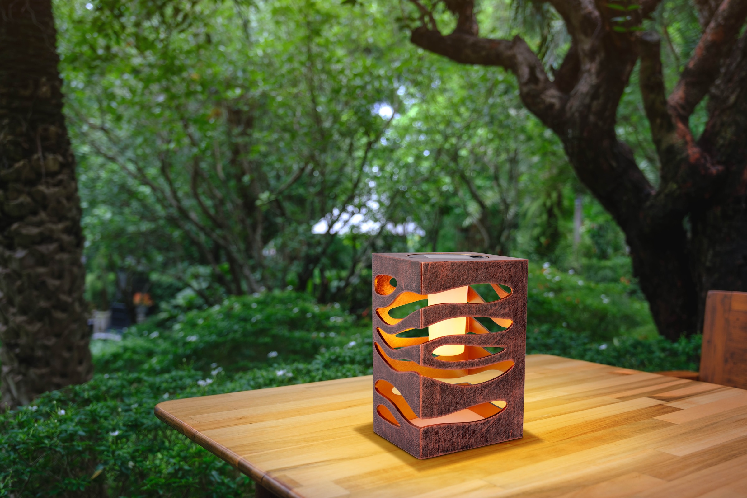 näve LED Solarleuchte »Hilda« LED-Modul 1 Stk. Warmweiß quadratisch, gold/braune Marmoroptik, Flammeneffekt, Dämmerungssensor