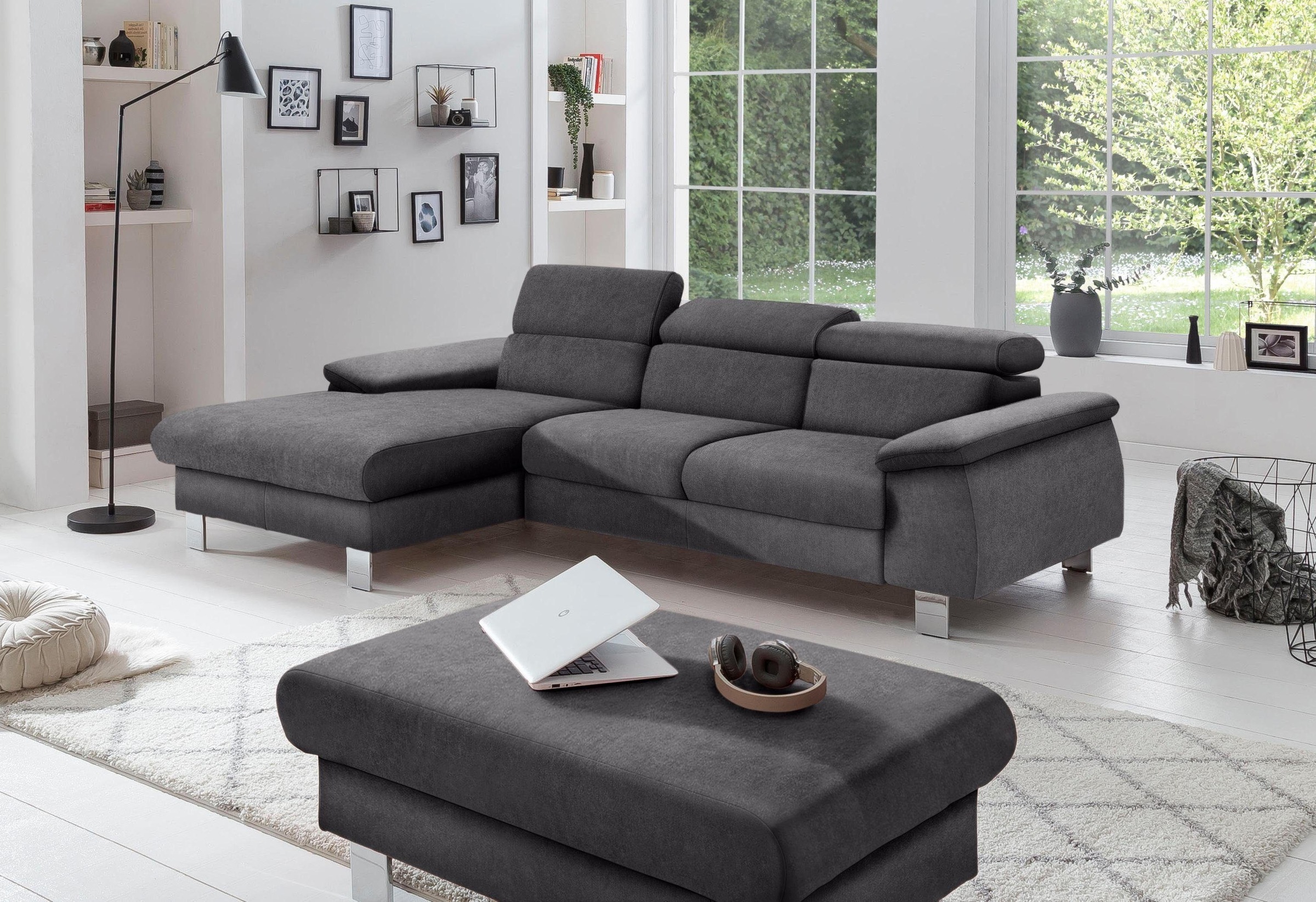 COTTA Polstergarnitur »Komaris L-Form«, (Set), Set bestehend aus: Ecksofa mit Kopfteilverstellung & Hocker
