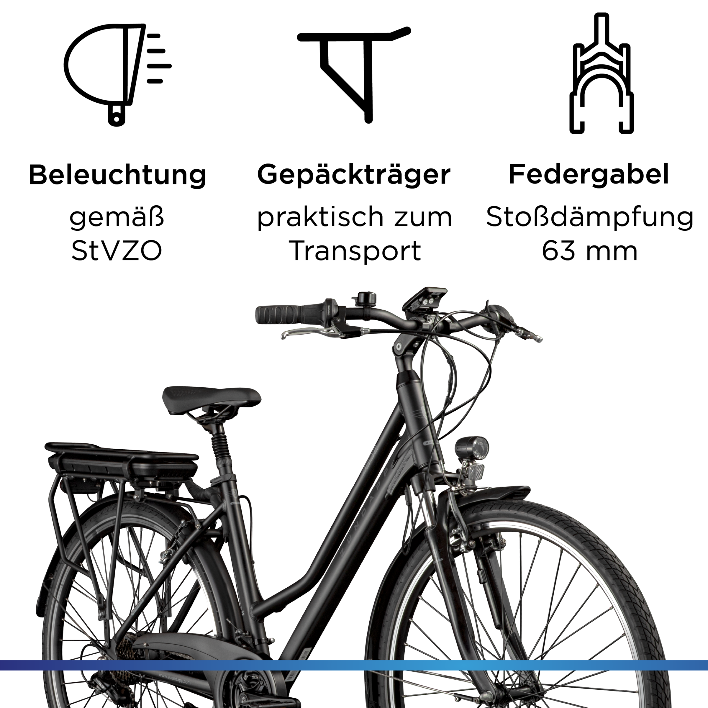 Zündapp »Z802 Damen« 21 Gang Shimano Altus RD-M310 Schaltwerk Kettenschaltung Heckmotor 250 W Pedelec, Elektrofahrrad für Damen
