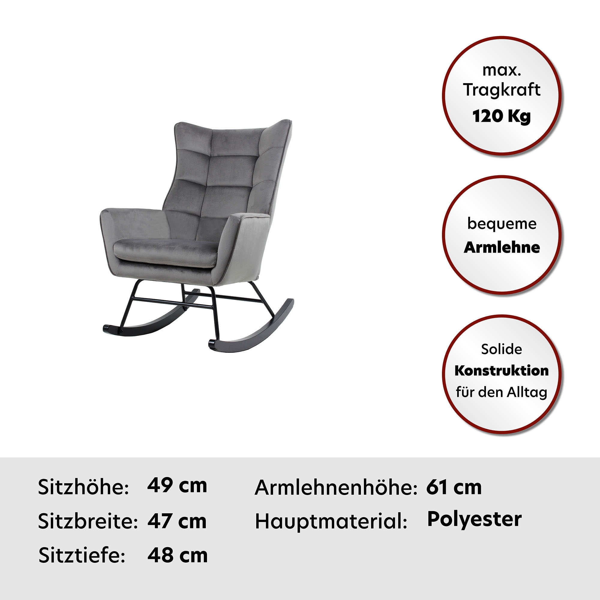 Kayoom Schaukelstuhl »Bryana 125, Relaxstuhl zum Schaukeln, Metallgestell mit Kufen aus Holz«, 1 St., Relaxstuhl zum Schaukeln, Metallgestell mit Kufen aus Holz, gemütlich