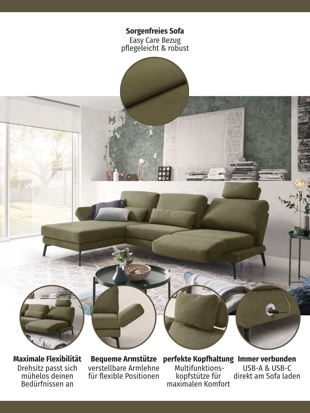 3C Candy Ecksofa »Kairo modernes Multifunktions-Sofa, bequem, L-Form«, inklusive Drehsitz, Armlehnen- und Rückenverstellung, OTTOs Choice