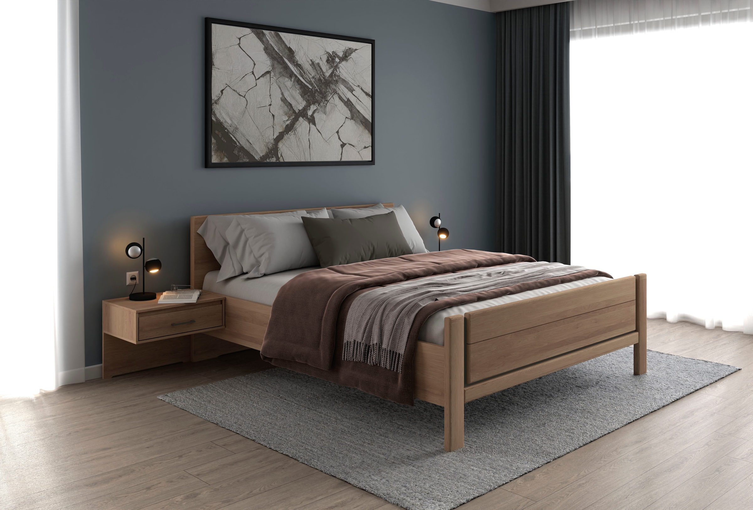 Musterring Holzbett »Sorrent, Bettgestell, Bettrahmen, teilmassiv Eiche«, (MADE IN GERMANY), Eiche teilmassiv, Liegehöhenverstellung, Stollenfußteil