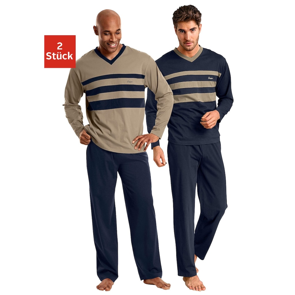 le jogger® Pyjama (Packung 4 tlg. 2 Stück) mit kontrastfarbigen Einsätzen vorn