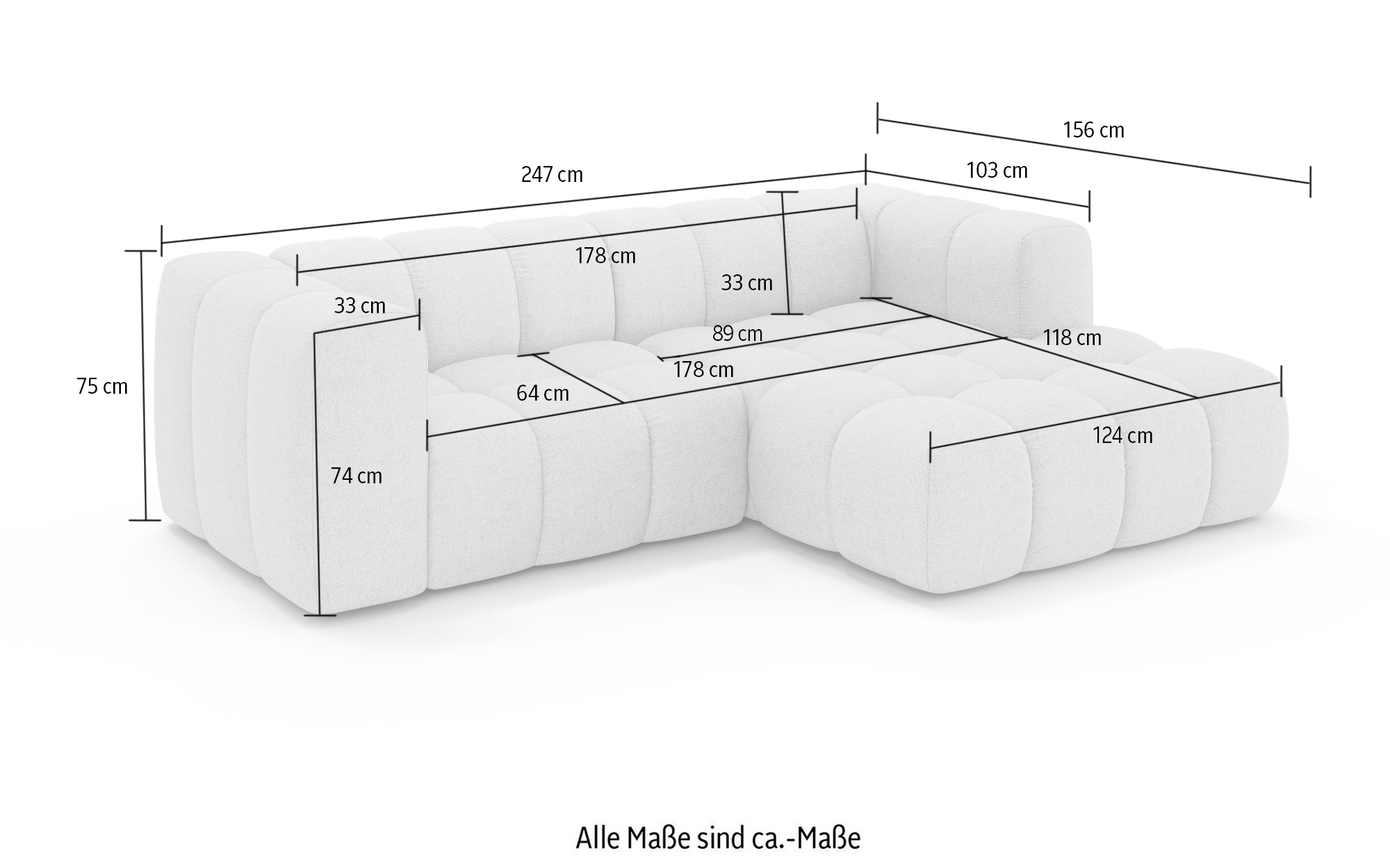 homsy by Ana Johnson Ecksofa »»L« BOUBELLE L-Form, Design-Sofa, Bubble-Optik, Breite 247 cm« hoher Sitzkomfort dank Wellenunterfederung, L Sitztiefe 63 cm