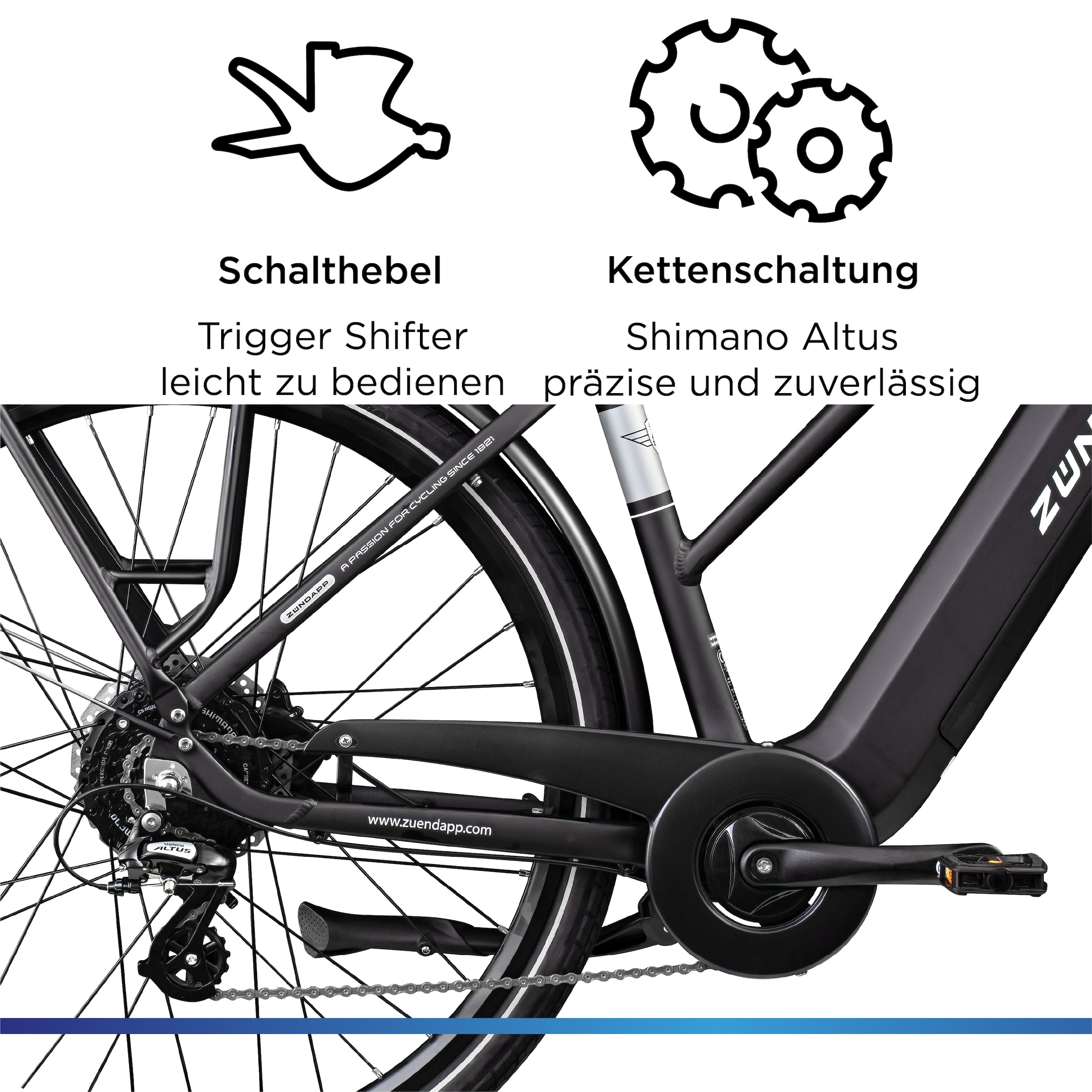 Zündapp »Z810« 24 Gang Shimano Altus RD-M310 Schaltwerk Kettenschaltung Heckmotor 250 W Pedelec, Elektrofahrrad für Damen