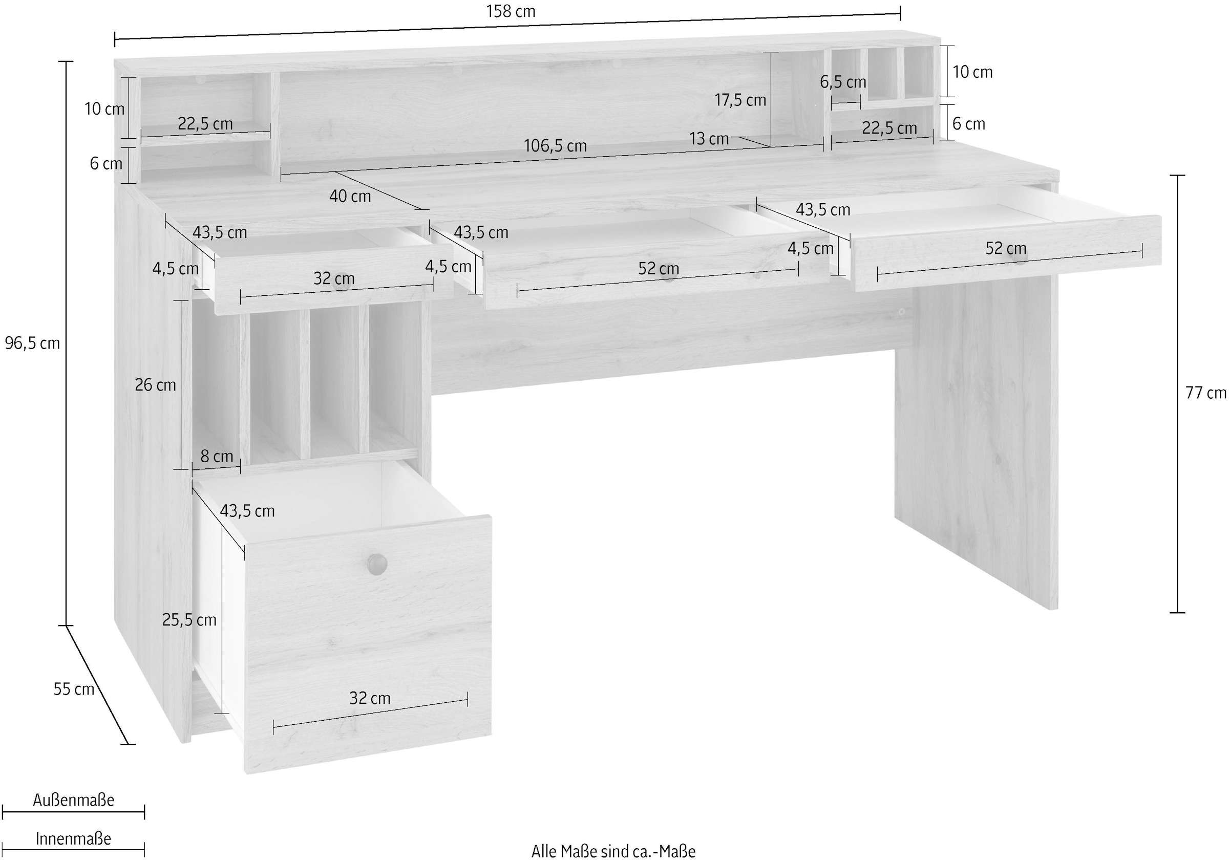 Home affaire Schreibtisch »Licia«, Schreibtisch "Licia", große Arbeitsplatte, viel Stauraum, 158 cm breit