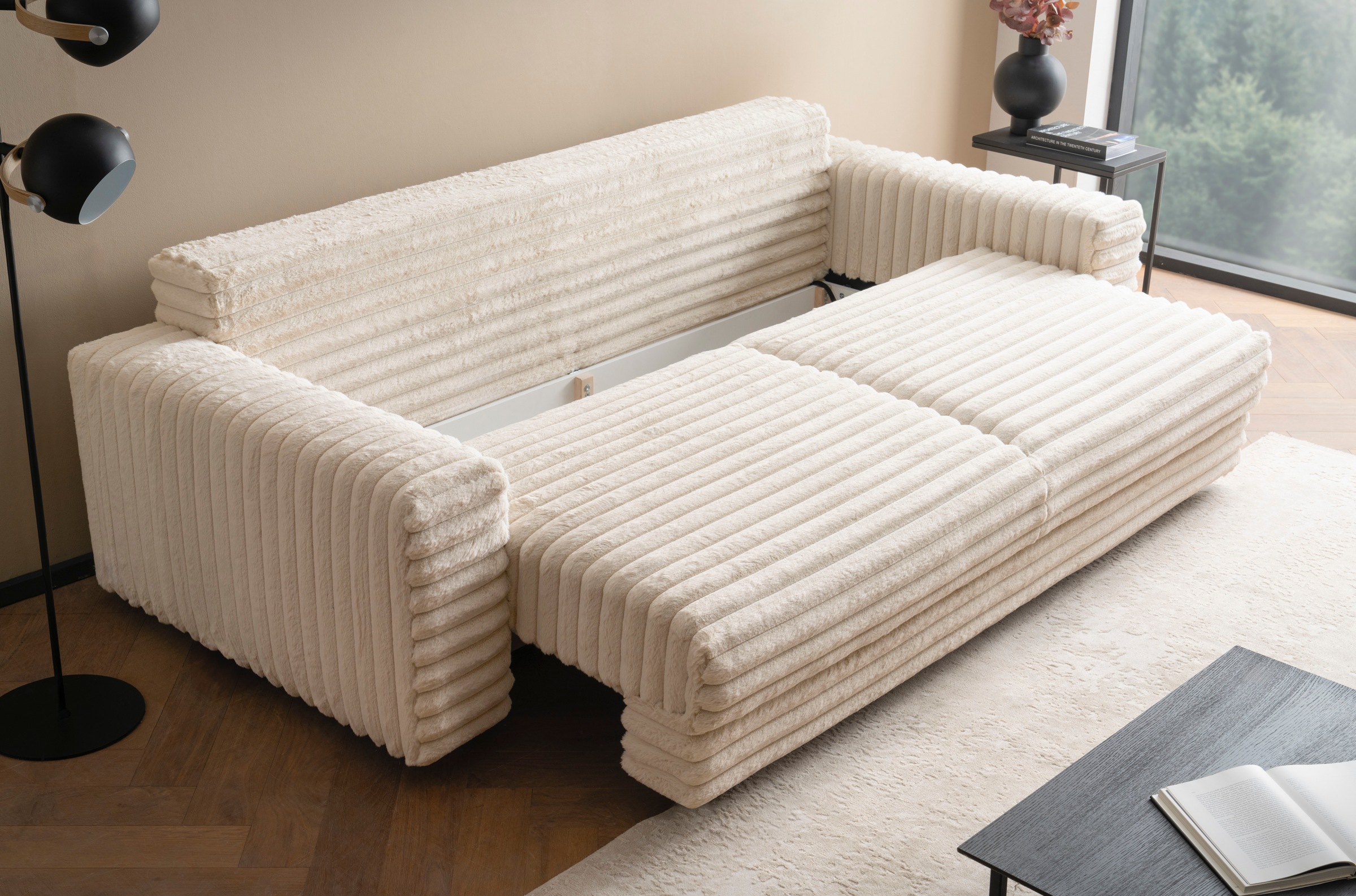 LeGer Home by Lena Gercke Schlafsofa »Imoga, Polster mit Schlaffunktion, 3-Sitzer Sofa, Couch mit Bettkasten«, in modernen Farben und Stoffen, Bettfunktion, Liegefläche: 200x150 cm