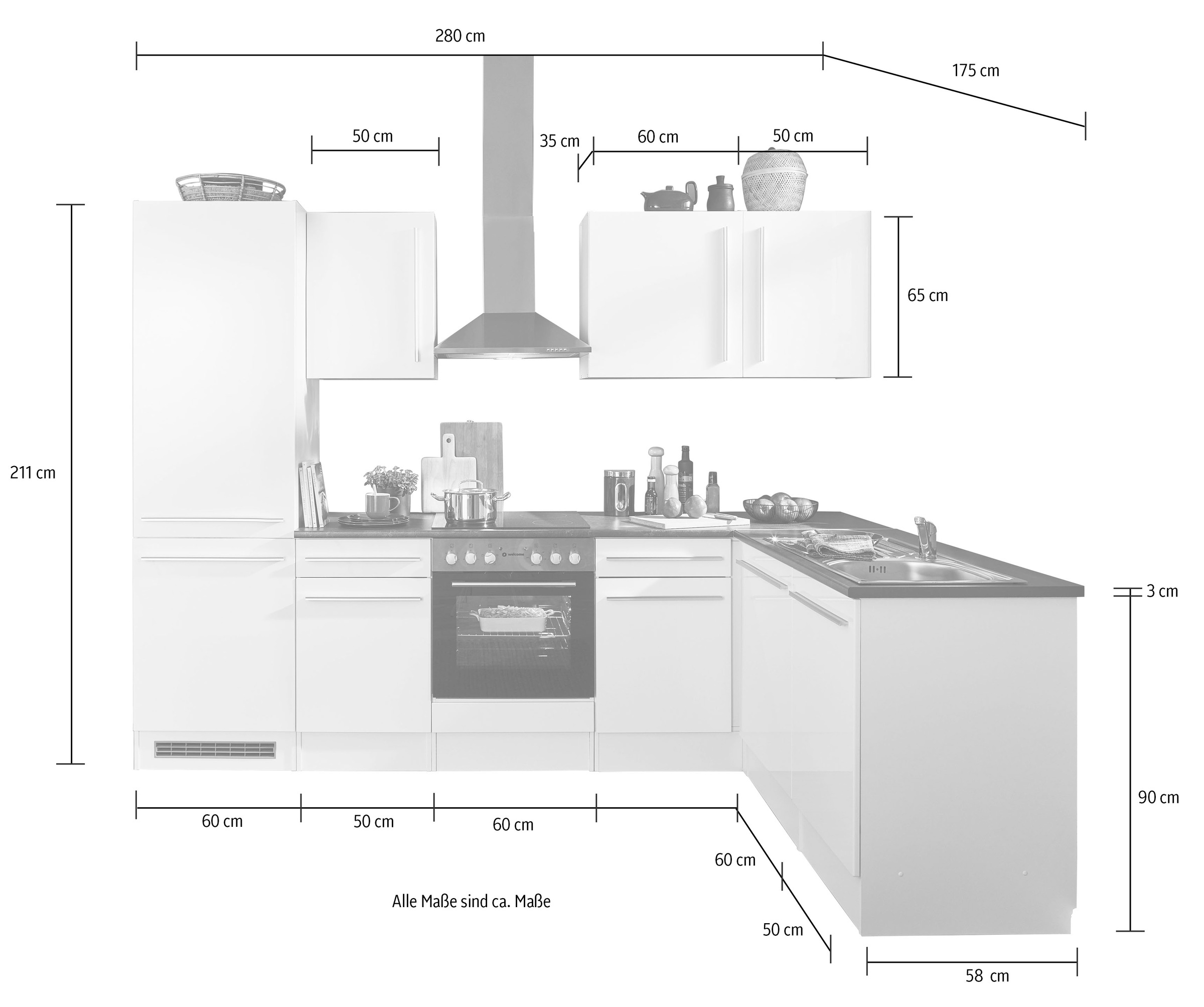 BASIC by Balculina Winkelküche »Jazz«, Stellbreite 280x175 cm, wahlweise mit E-Geräten
