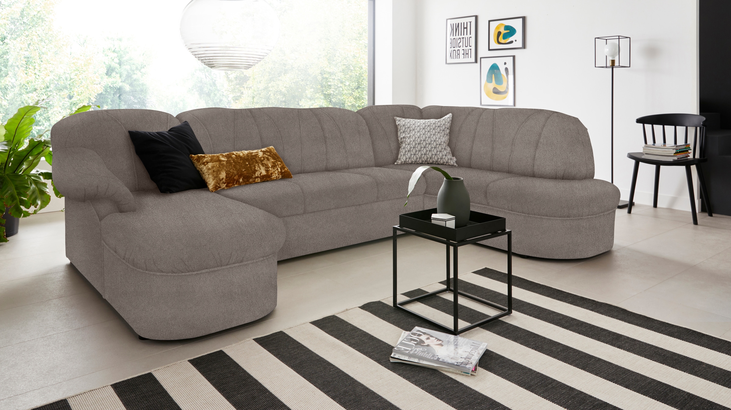 DOMO collection Wohnlandschaft »Pegnitz, zeitlos und modern, mit attraktiver Rückensteppung, U-Form« wahlweise mit Bettfunktion