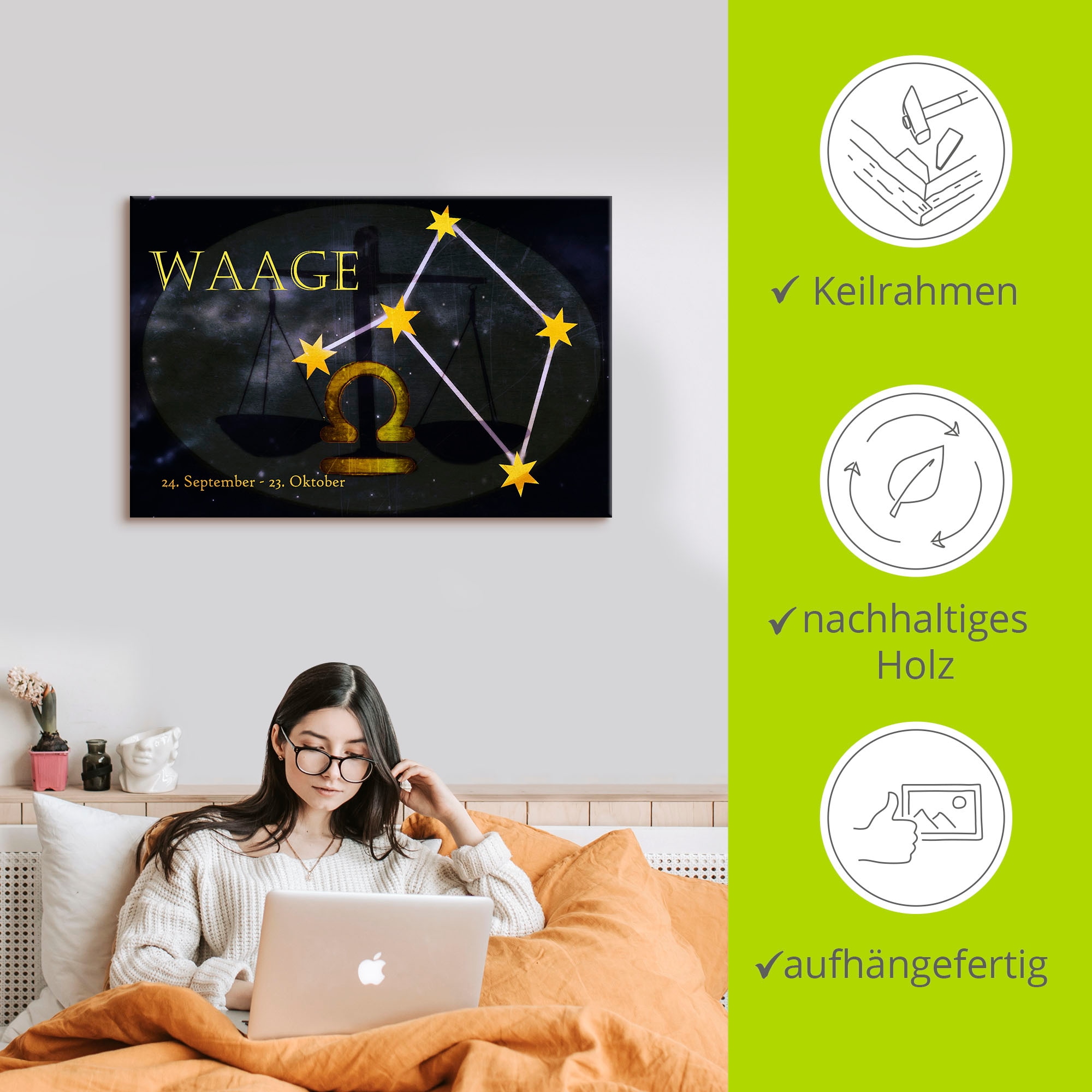 Artland Leinwandbild »Sternzeichen - Waage« Bilder von Sternzeichen 1 Stk. tlg. auf Holzrahmen gespannt