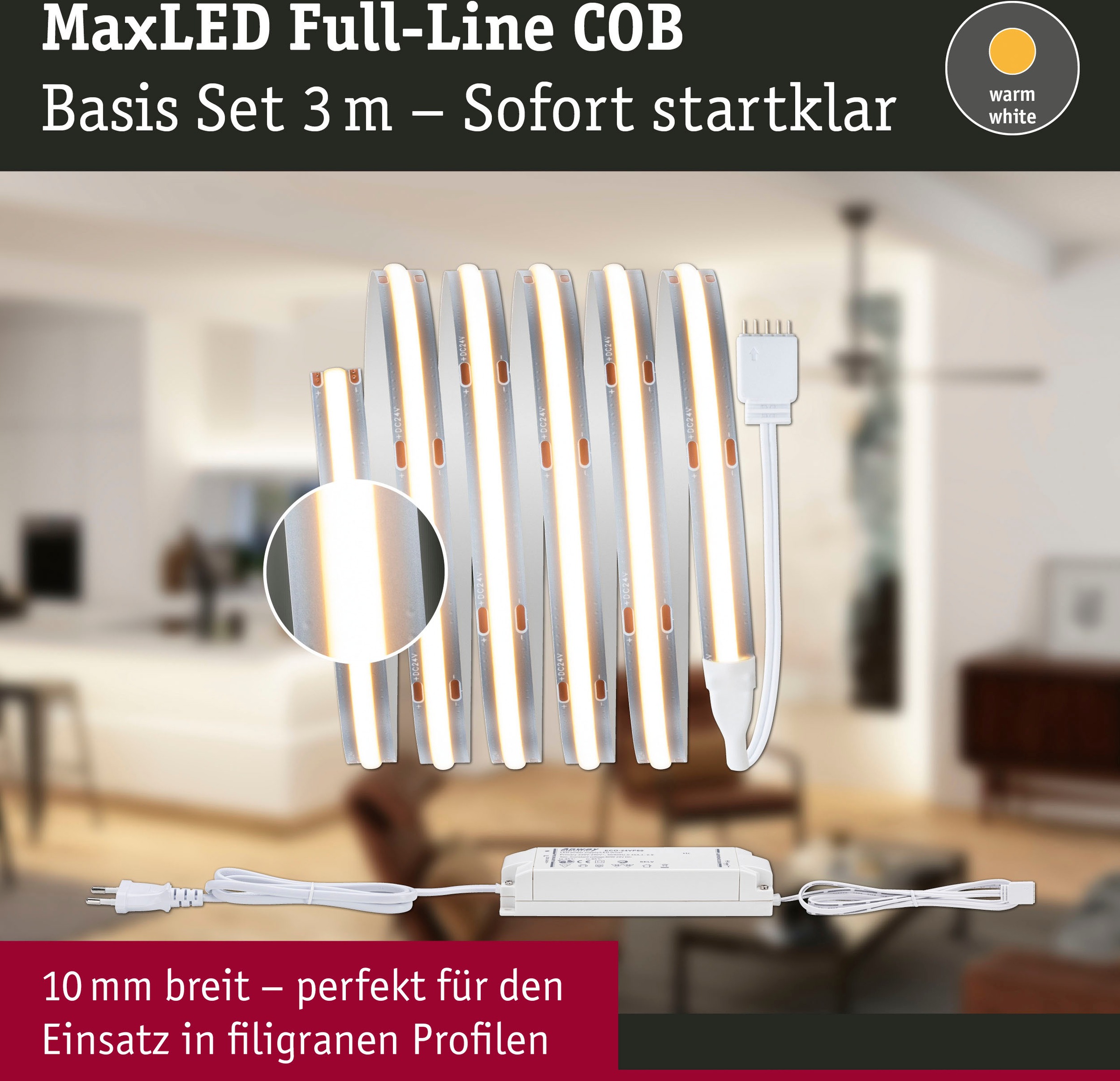 Paulmann LED-Streifen »MaxLED 1000 Full-Line COB Basisset 1,5m Warmweiß 18W 1620lm 2700K«, 1 St.-flammig