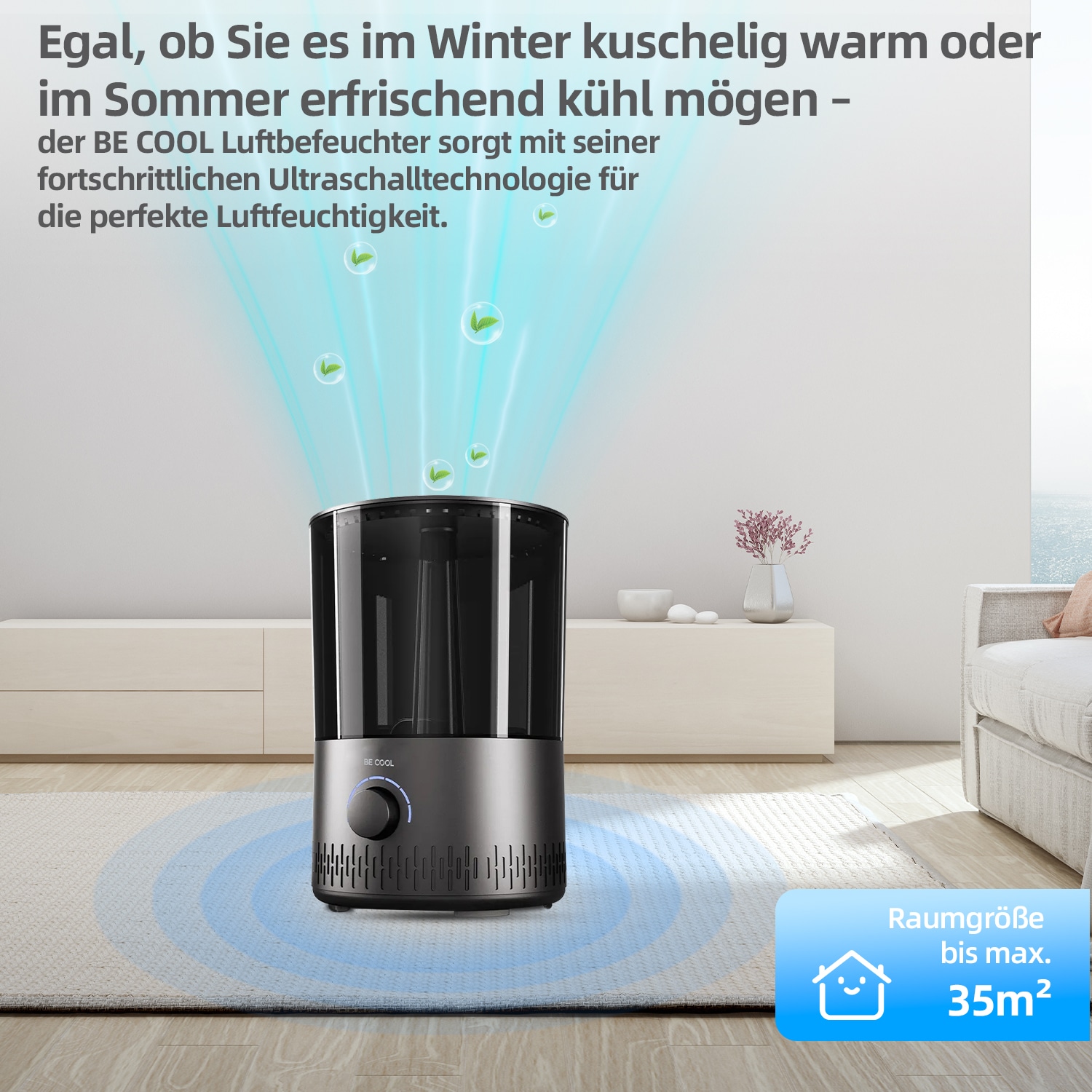 be cool Luftbefeuchter »Warm-/Kaltluft-Luftbefeuchter BCLB2402S«, 5 l Wassertank, von oben befüllbar, 360°-Drehung (Nebelrichtung)