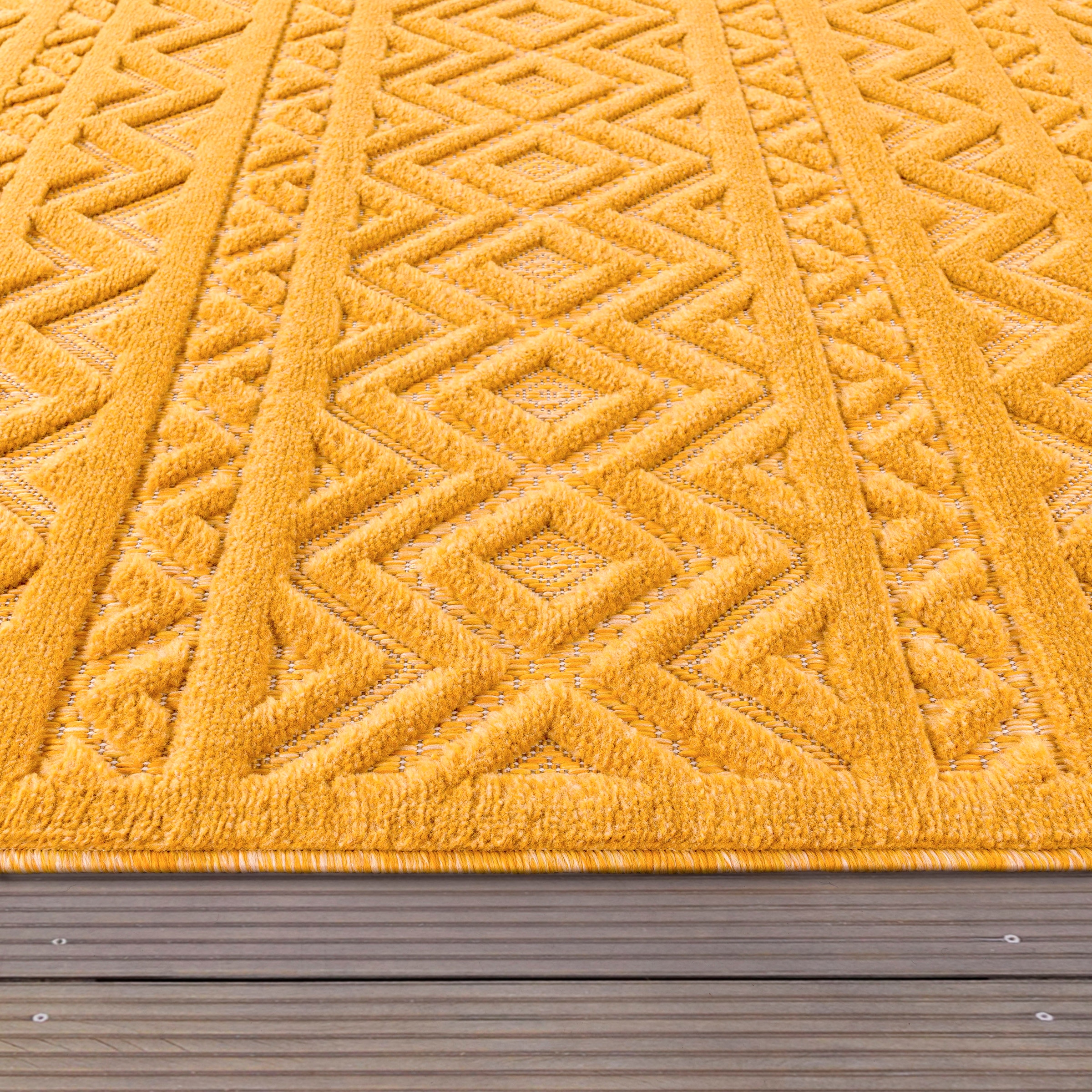 Muster, »Livorno Outdoor 673«, Rauten Paco Hoch-Tief Teppich Uni-Farben, Home Scandi, geeignet rechteckig, Effekt,