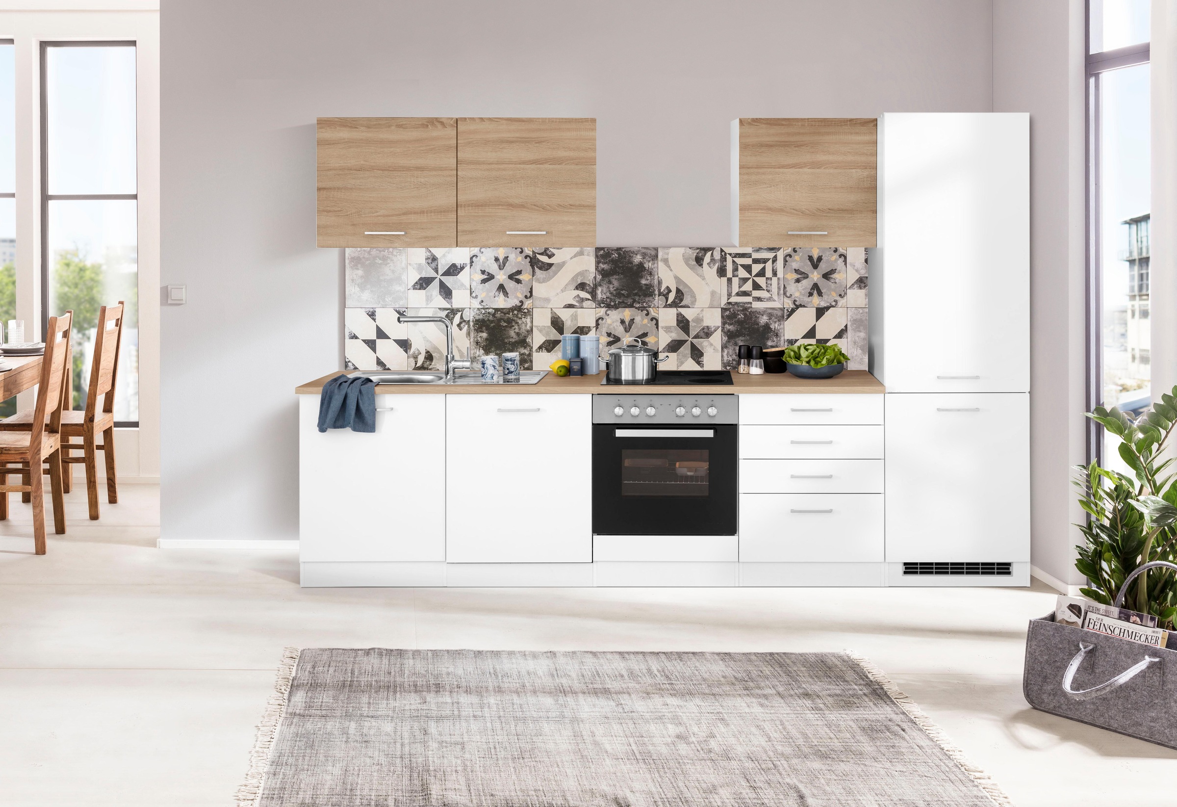 HELD MÖBEL Küchenzeile »Visby«, ohne Raten Breite kaufen für auf 300 cm, E-Geräte, Kühl/Gefrierkombination