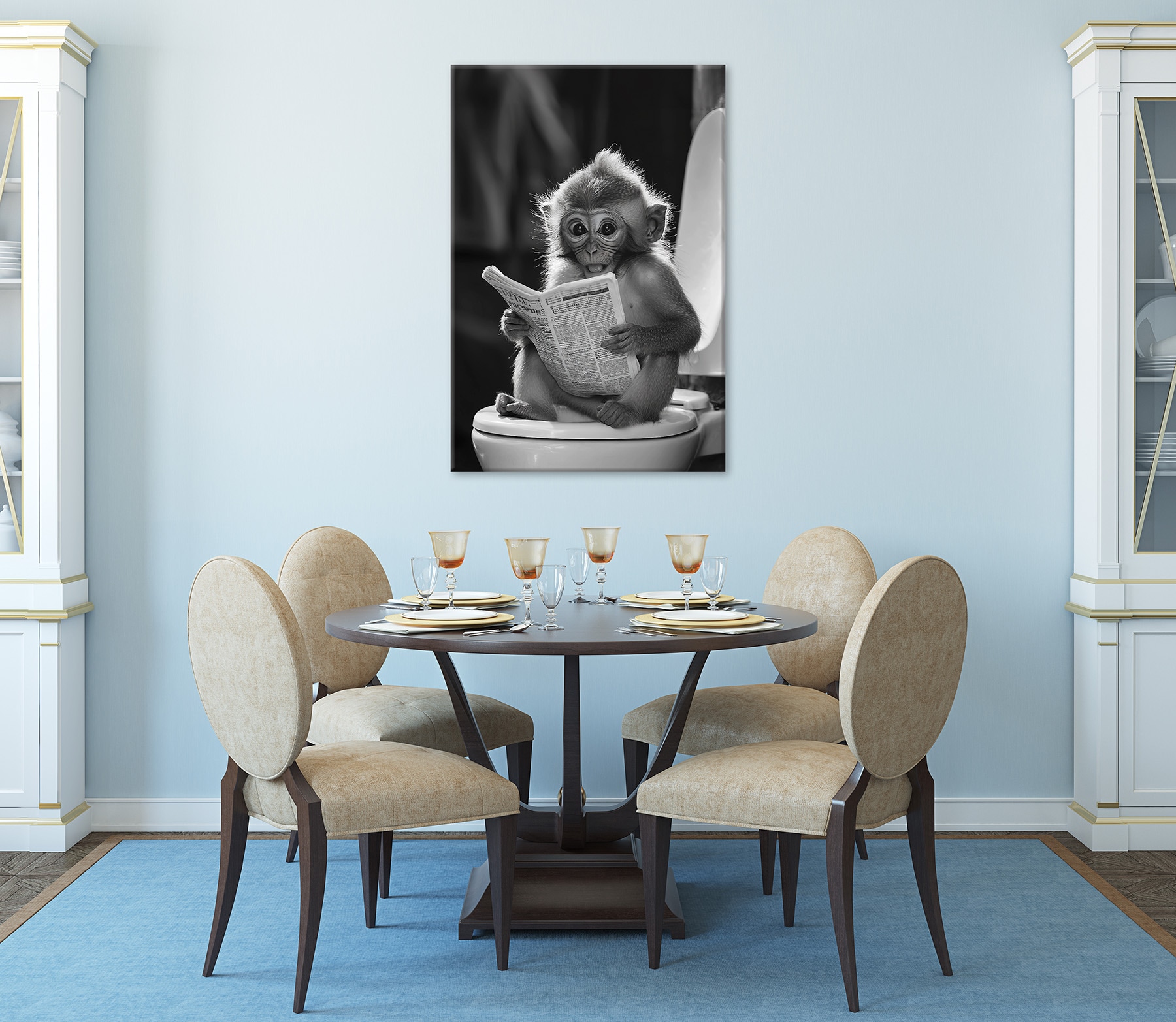 Bönninghoff Leinwandbild »Wandbild AFFE BEIM GESCHÄFT 60x90 cm – Leinwandbild Keilrahmen Deko« Affen | Affenbilder | Schwarz-Weiß 1 Stk. tlg. auf Keilrahmen gespannt