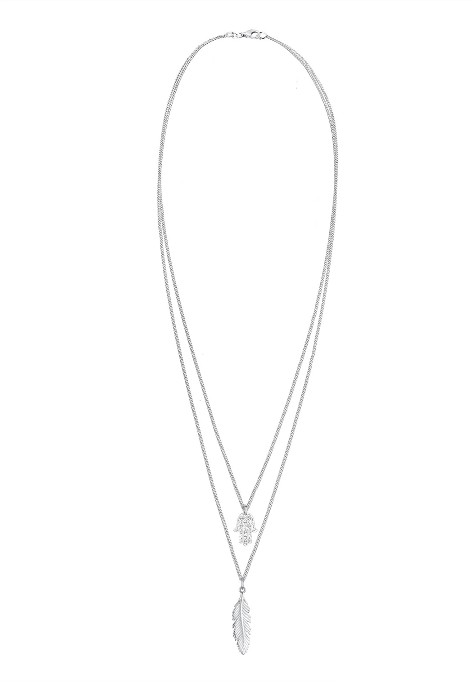 Elli Silberkette »Halskette Layer Feder Hamsa Kristalle 925 Silber«