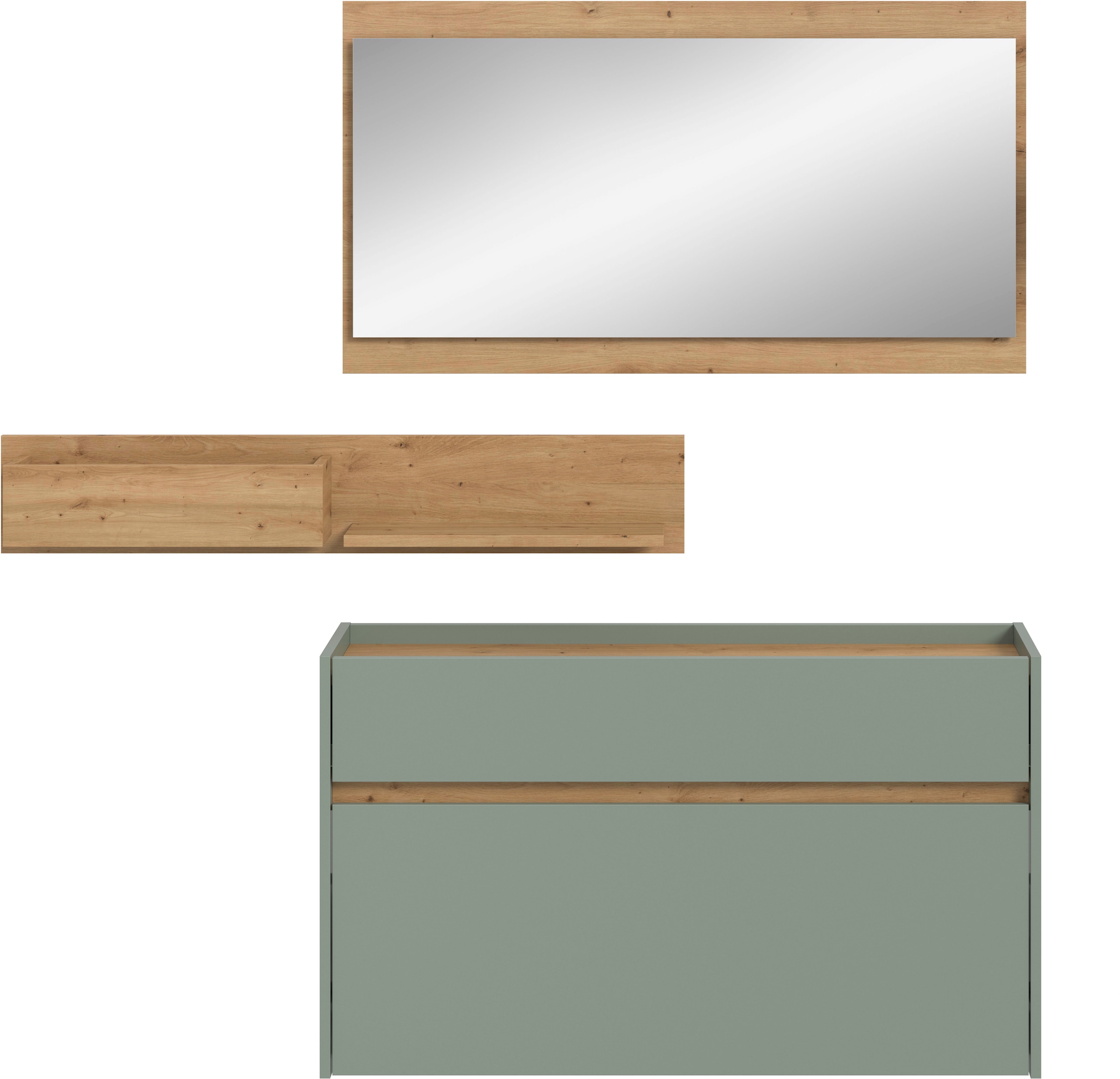 INOSIGN Garderoben-Set »EVRID, 3-teilig, Breite 140 cm, individuell hängbar & erweiterbar« best. aus: Kommode, Wandboard & Spiegel, 3 Stk. tlg.