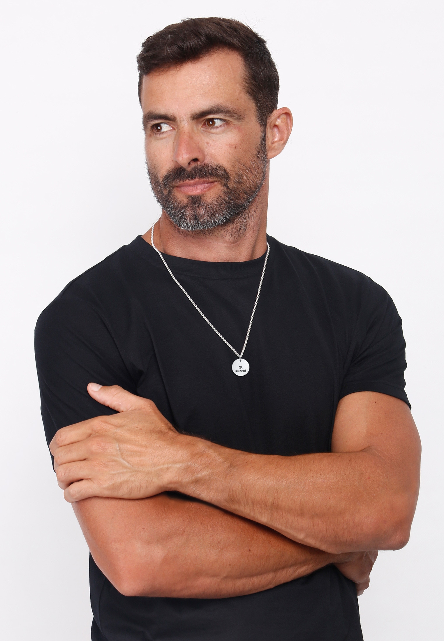 Kuzzoi Lange Kette »Halskette Herren mit Coin Anhänger Massiv matt 925 Silber«