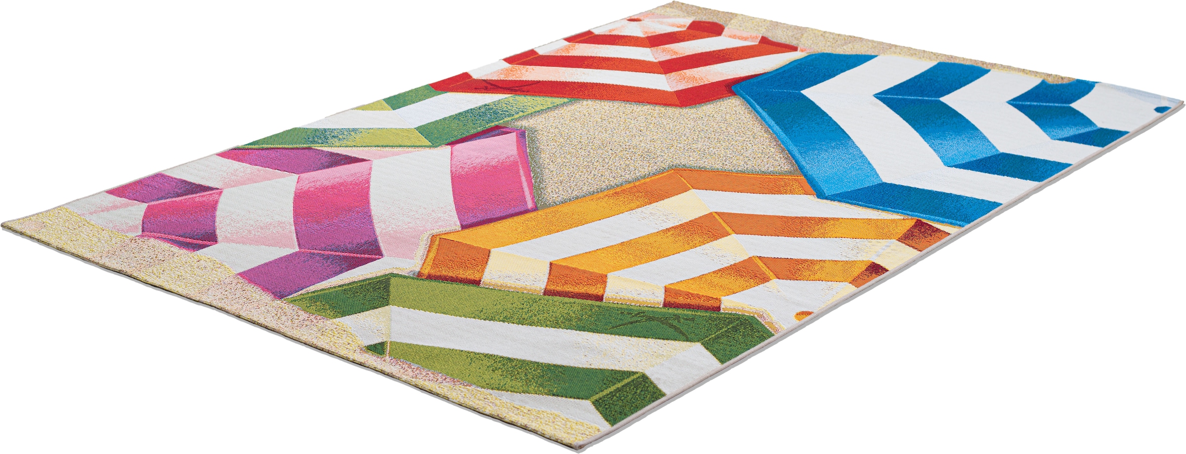 Sansibar Teppich »Rantum Beach SA-019« rechteckig 5 mm Höhe Flachgewebe, modernes Design, Sonnenschirme, In- und Outdoor geeignet