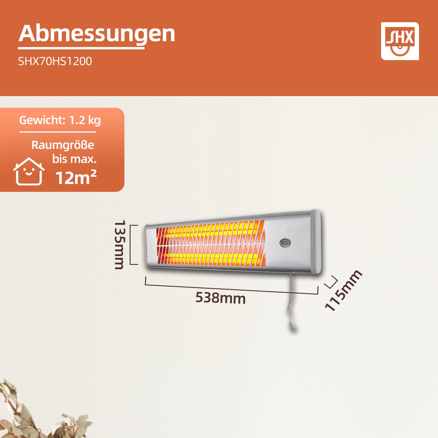 SHX Heizstrahler »SHX70HS1200«, 1200 W, Wandmontage, Zugschalter, 1200W