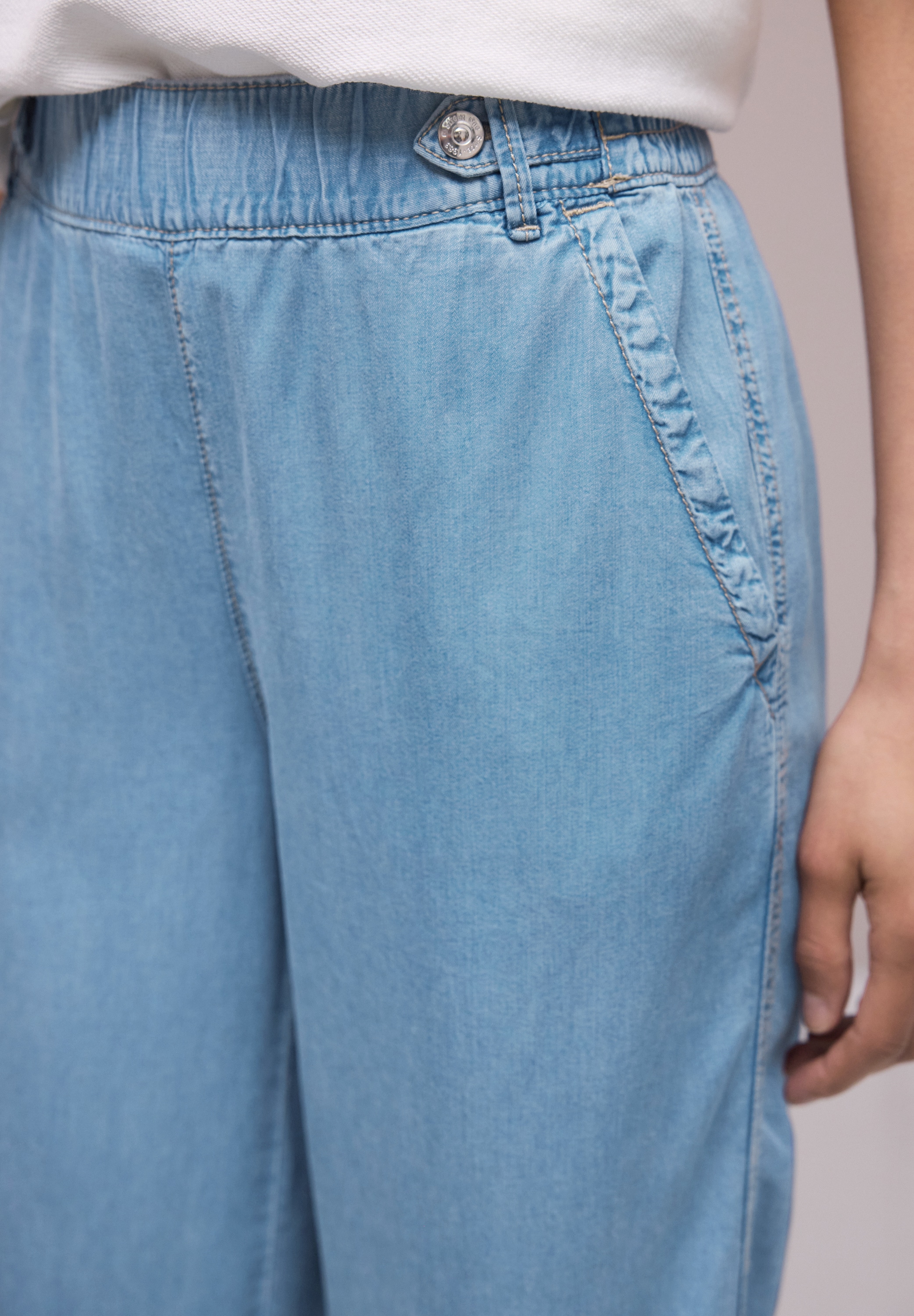 STREET ONE Stoffhose  Weite Sommerhose mit Gummibund und Knopfdetails