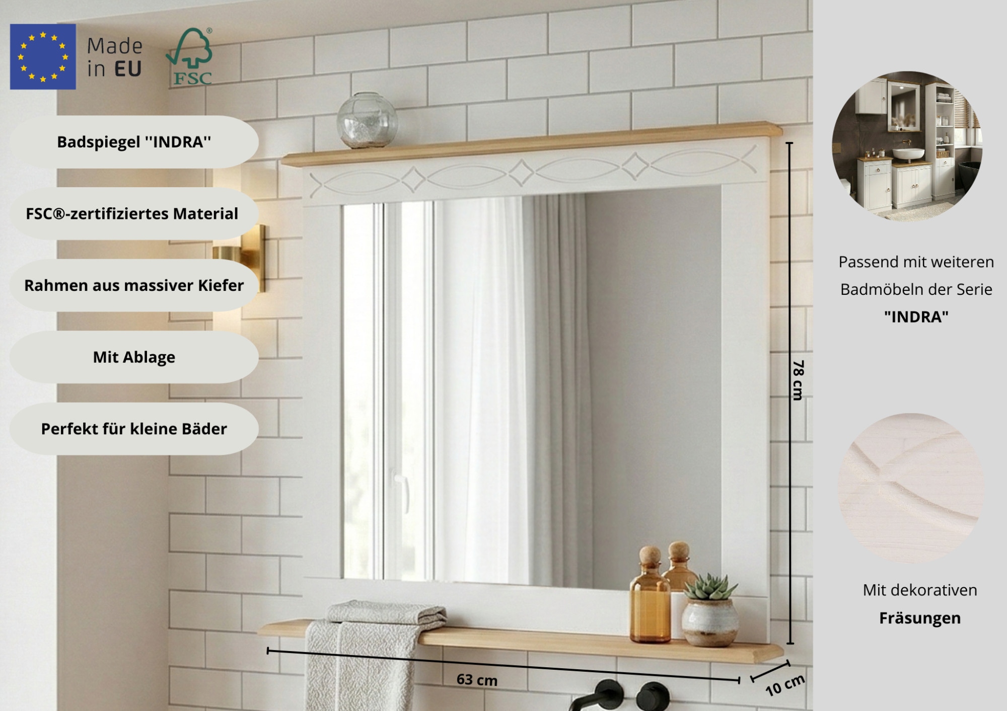 OTTO home Spiegel »Indra« Rahmen aus massiver Kiefer, FSC®-zertifiziert