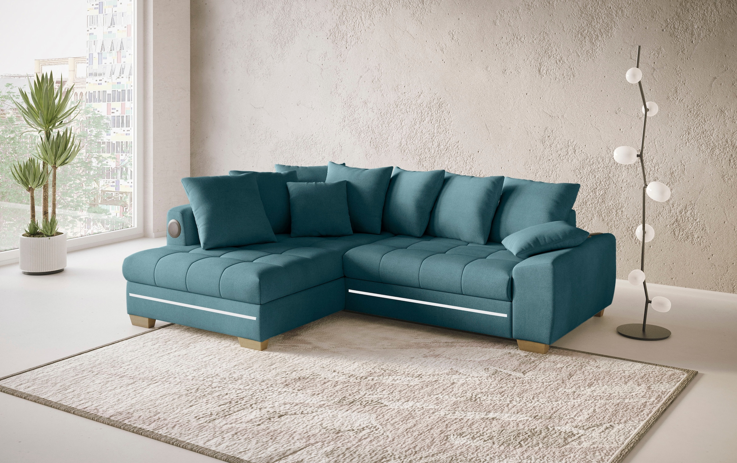 Mr. Couch Ecksofa »Nikita II, L-Form«, mit Kaltschaum, RGB-LED, Soundsystem, wahlweise mit Bett, Bettkasten