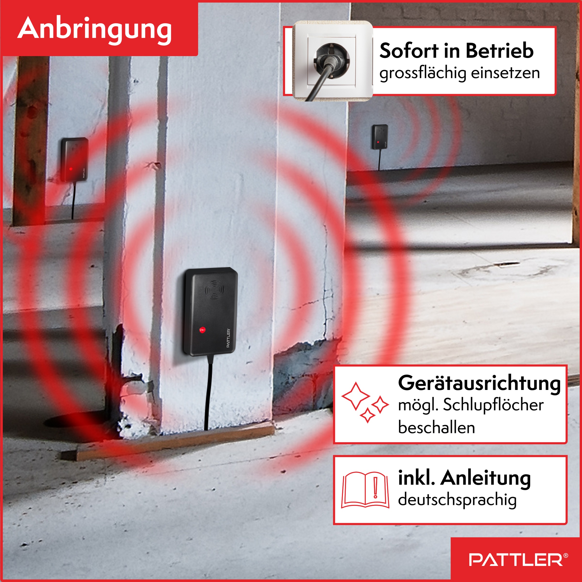 Pattler Ultraschall-Tierabwehr »Marderschreck mit  Hochfrequenztönen« 1 Gerät für ca. 60 m²