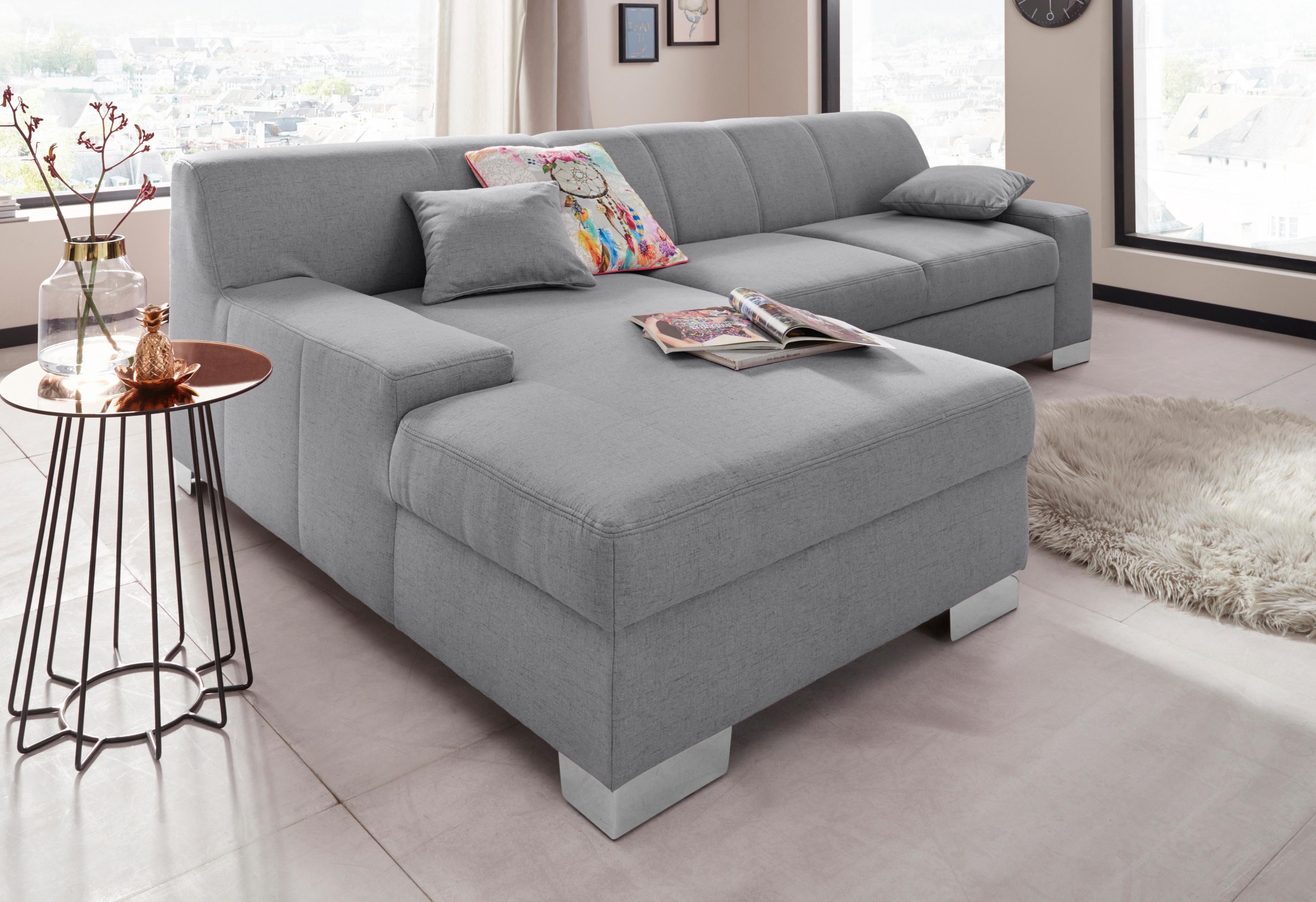 DOMO collection Ecksofa »Bero, elegant und zeitlos, flache Armlehnen, L-Form«, fester Sitzkomfort, wahlweise mit Bettfunktion
