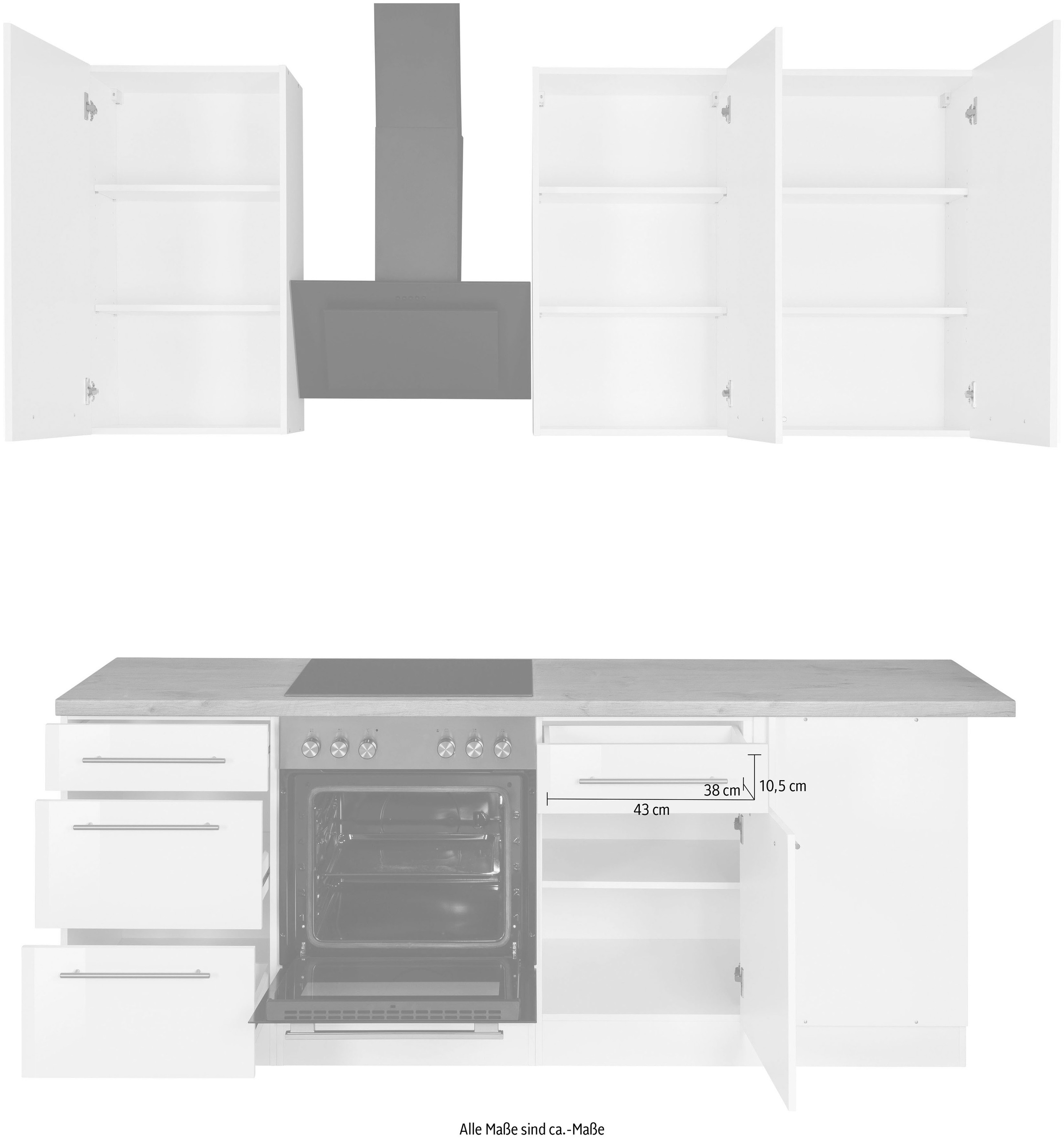 wiho Küchen ohne Winkelküche Stellbreite 220 bestellen »Unna«, 170 E-Geräte, x bequem cm