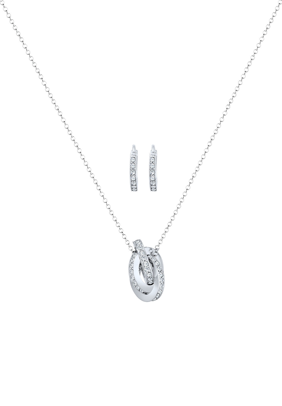 Elli Premium Ohrring und Ketten Set »Schmuckset Knoten Weiß 925 Sterling Silber, mit Kristallen von Swarovski®« ()
