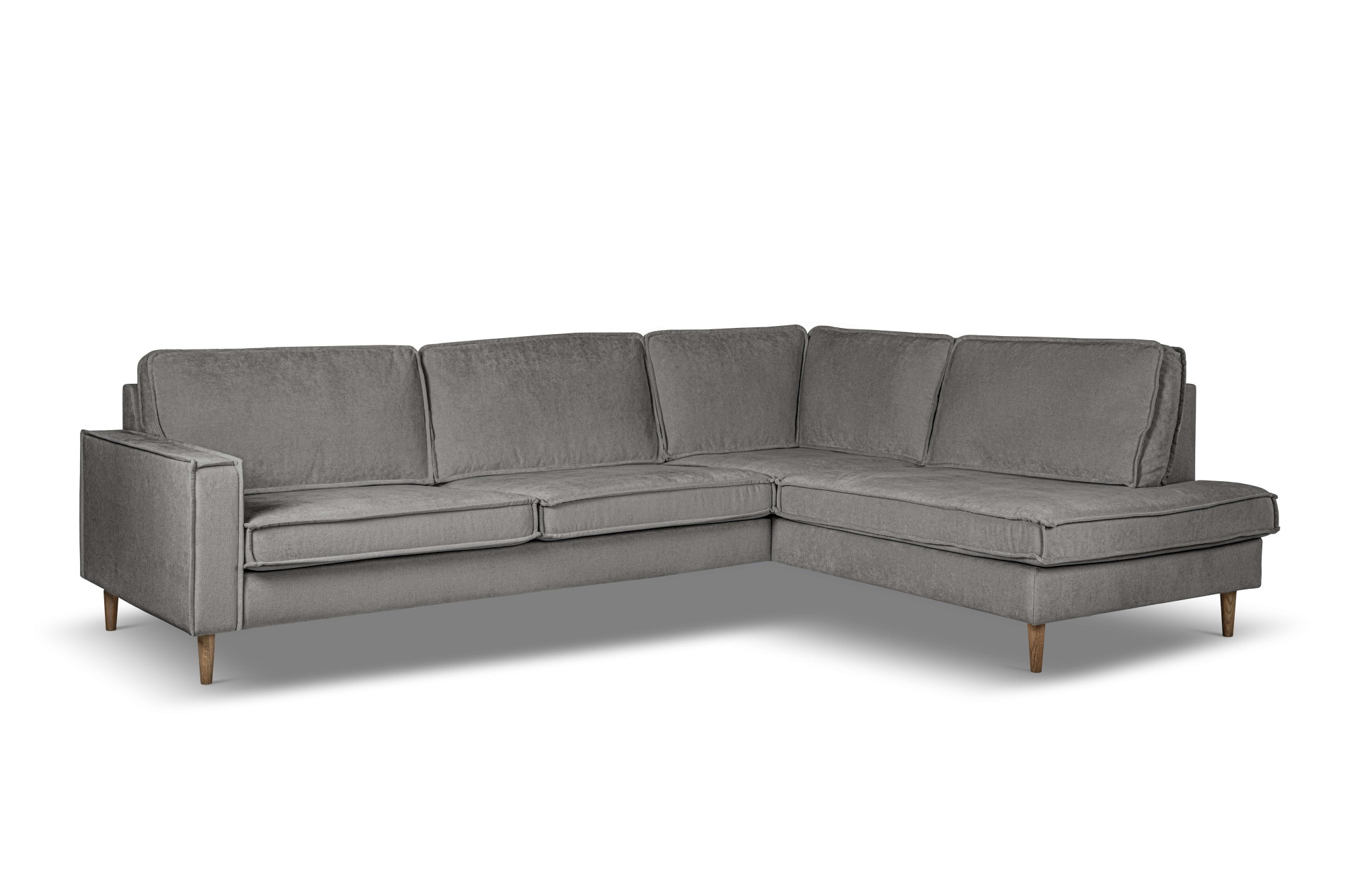 Home affaire Ecksofa »Pinto Skandi, 290 cm, Chenille, Struktur, Ottomane links / rechts« mit Keder, Massivholzfüße Eiche geräuchert, Wellenunterfederung