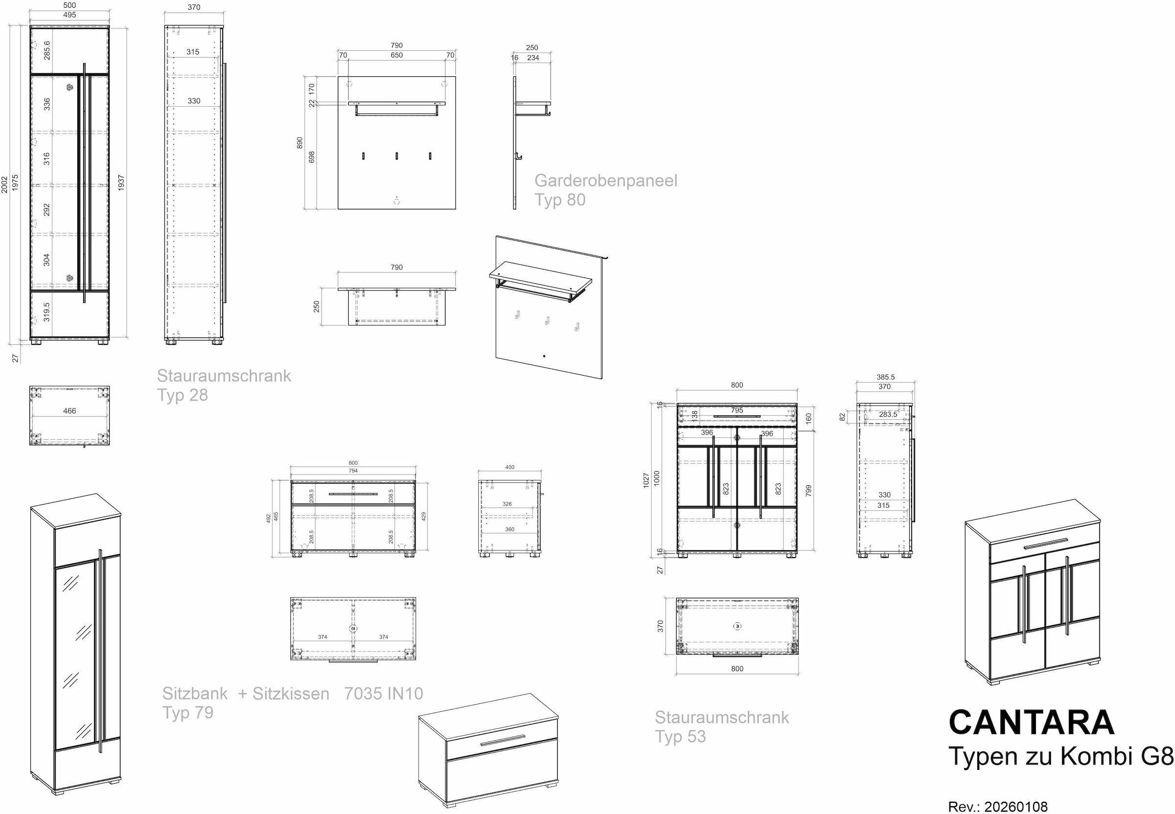 Home affaire Garderoben-Set »Cantara, moderne Garderobe, Komplettset mit viel Stauraum« Komplett-Set, 4 Stk. tlg.