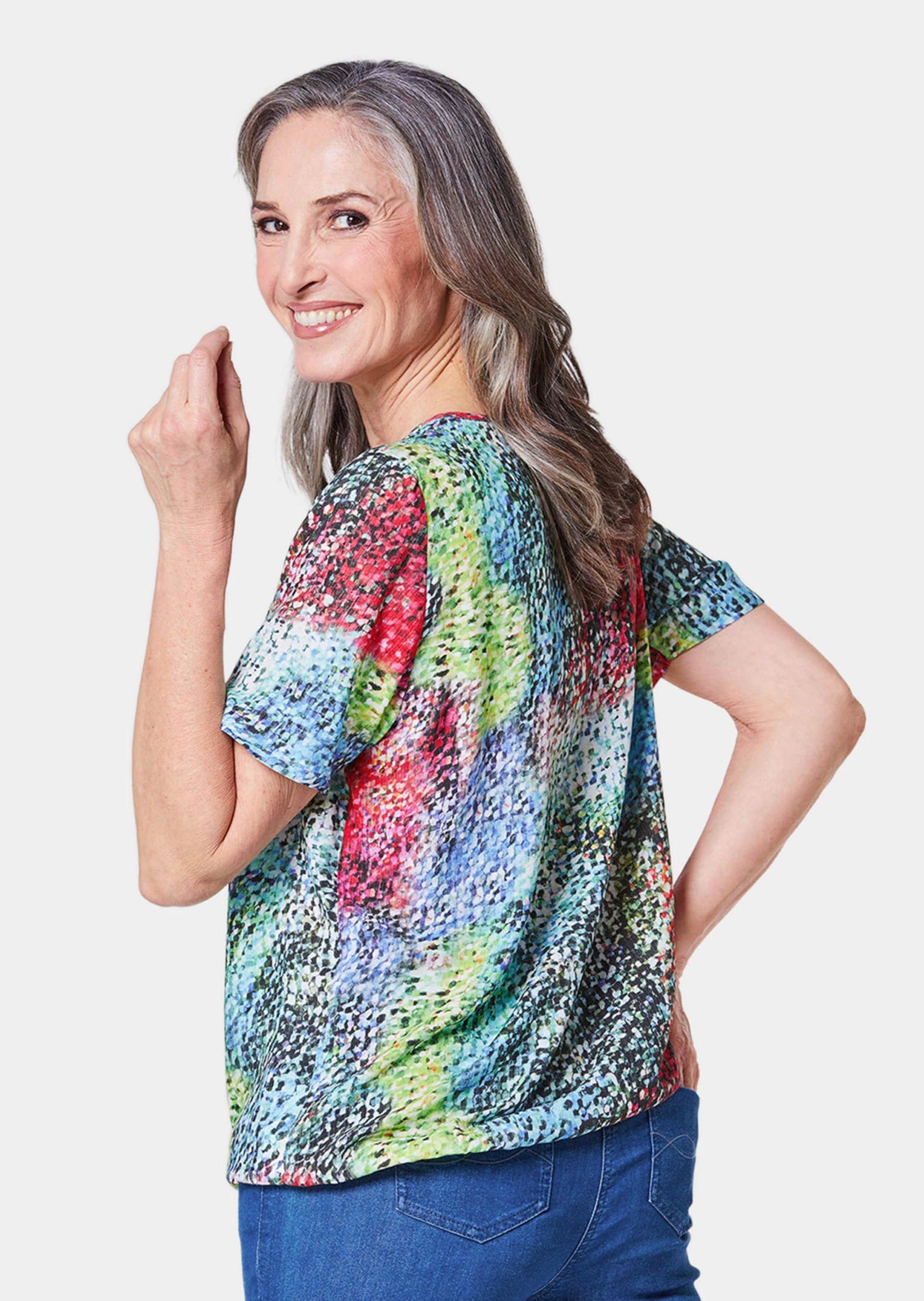 GOLDNER Druckbluse »Druckbluse Farbbrillante Druckbluse mit liebevollen Details«