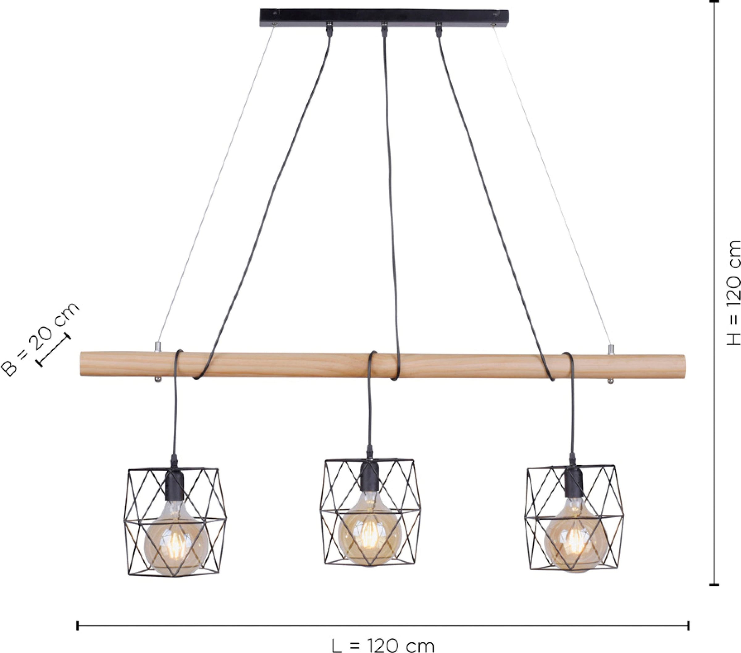 JUST LIGHT LED Pendelleuchte »EDGAR«, 3 flammig, Leuchtmittel E27 | ohne Leuchtmittel, Kombination aus lackierten Metallkörbchen & rustikalem Pinienholz