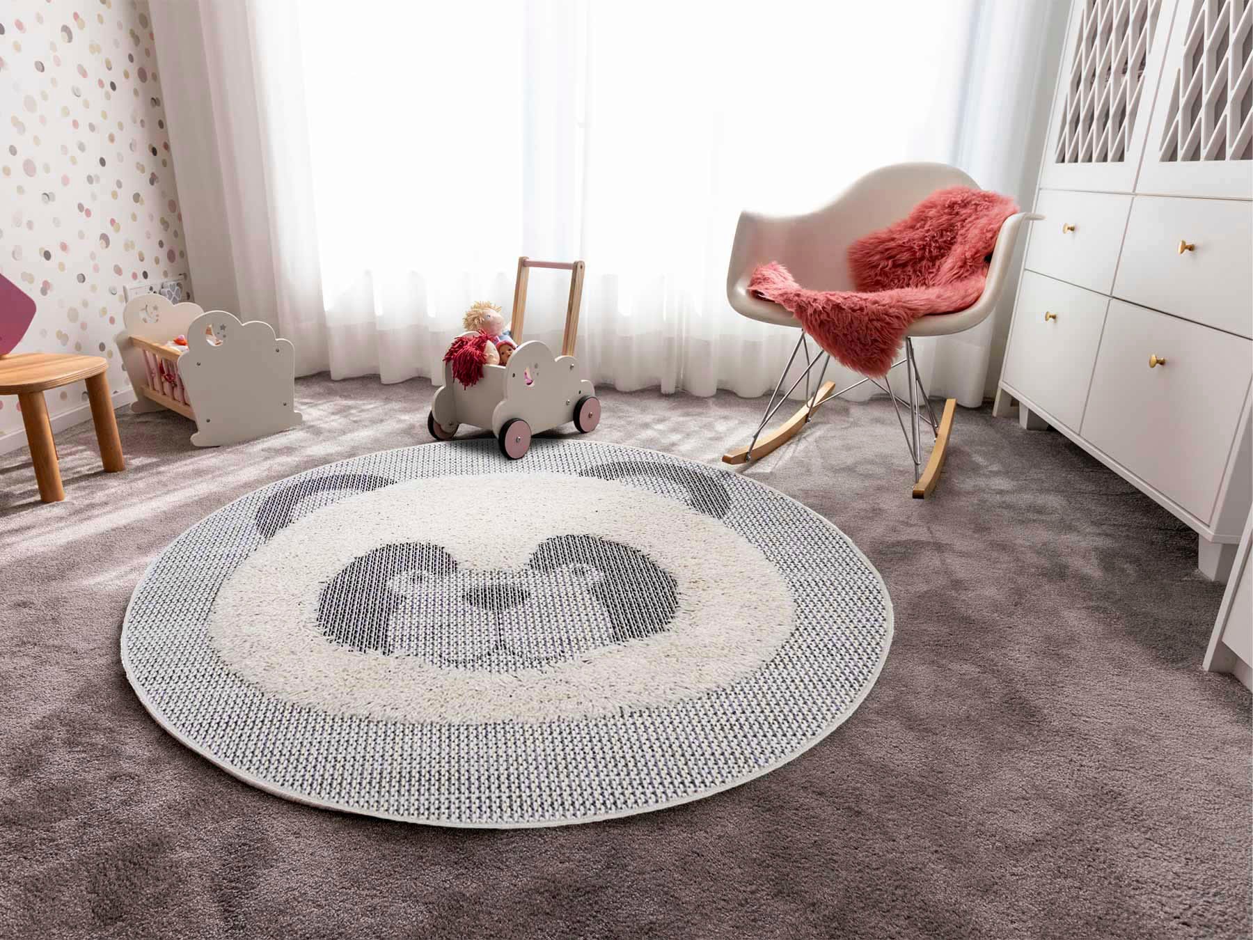Primaflor-Ideen in Textil Kinderteppich »NAVAJO - Panda«, rund, 35 mm Höhe, Hoch-Tief-Effekt, Motiv Panda, Kinderzimmer
