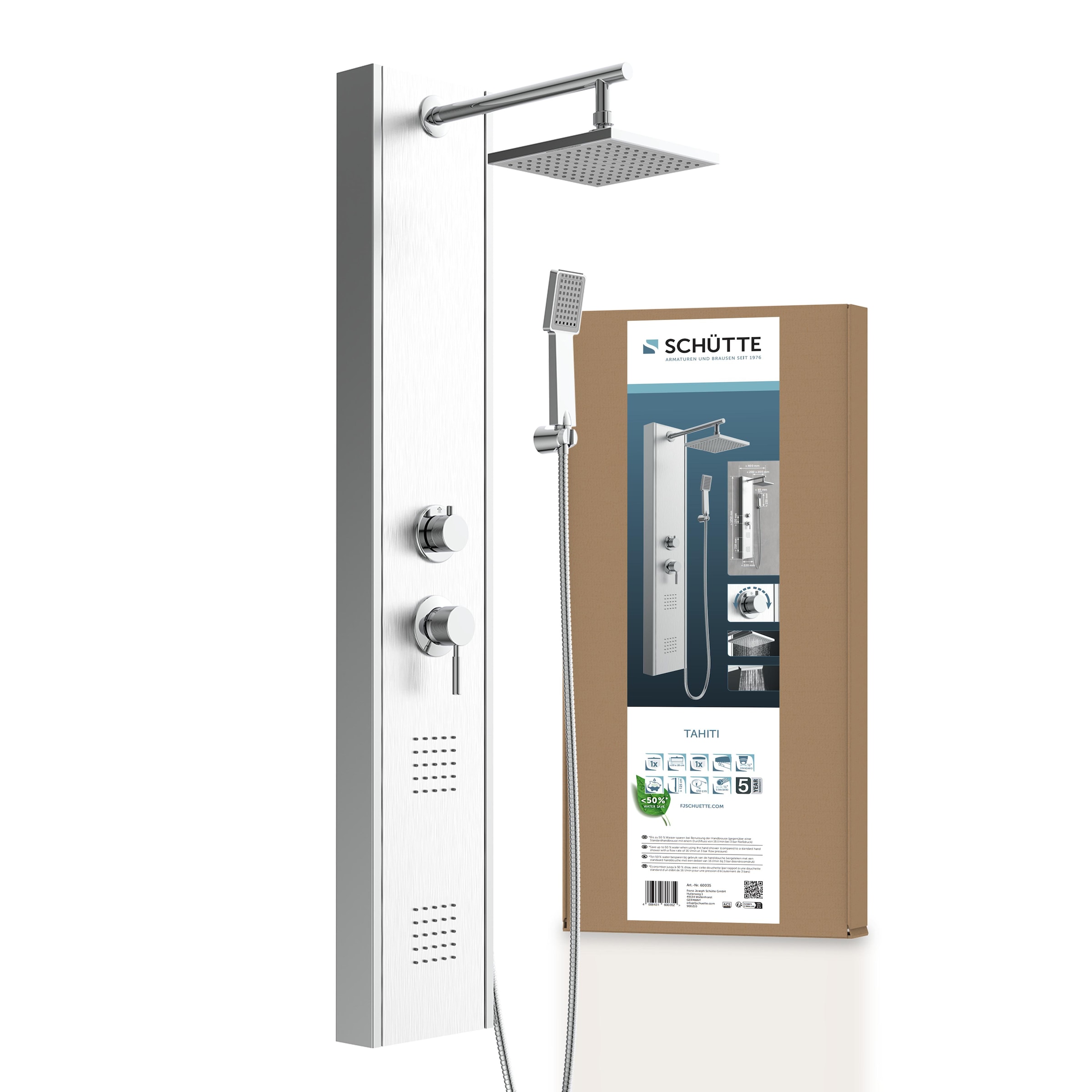 Schütte Duschsäule »TAHITI«, 2 Massage-Düsen, Antikalk-Noppen, Edelstahl, Wellness-Kopfbrause
