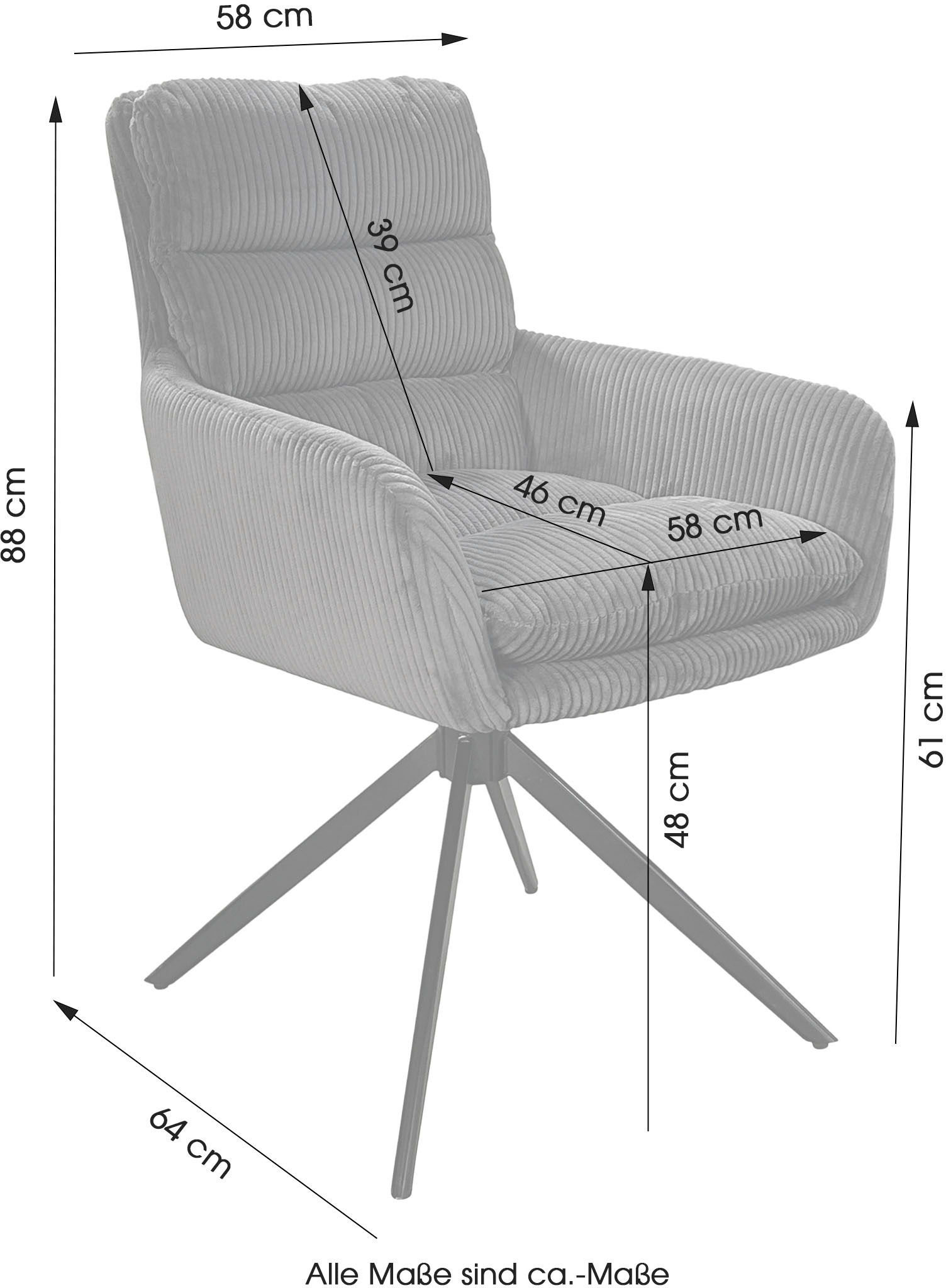 byLIVING Esszimmerstuhl »Pura« (Set) 2 Stk.Sitzschale 360°drehbar, Metall schwarz, Armlehnstuhl, diverse Farben