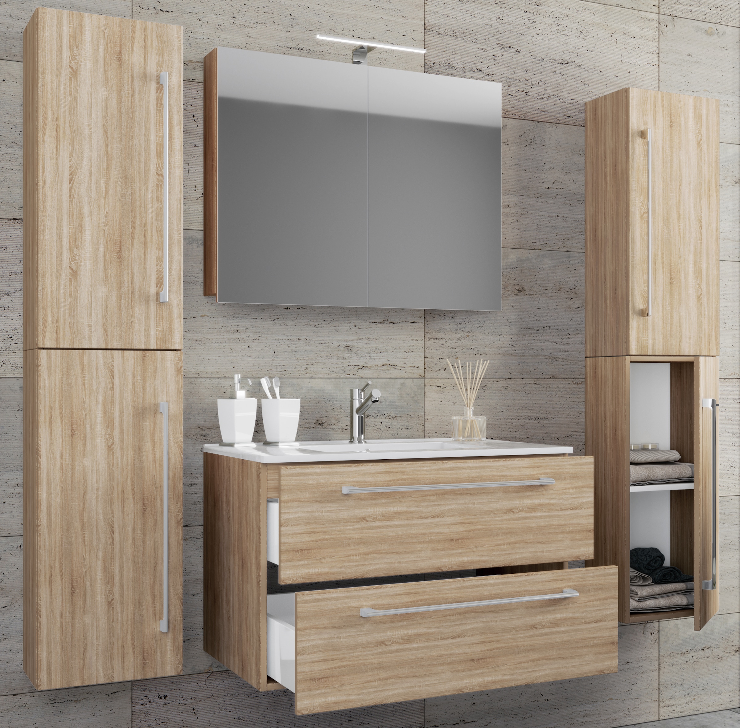 VCM Waschtisch »5-tlg. Waschplatz Waschtisch Badinos Schublade SC« 5 Stk. tlg.