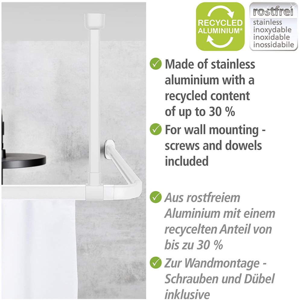 WENKO Duschstangen-Deckenhalter »Modell Era«, Deckenstütze aus Aluminium für Winkelschiene Era, 57 cm