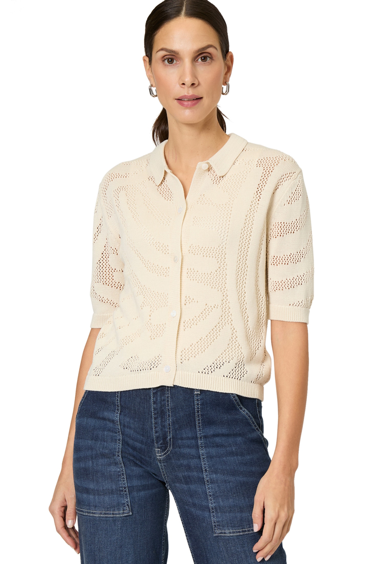 Zero Strickjacke »Strickjacke gehäckelt Knopfleiste«