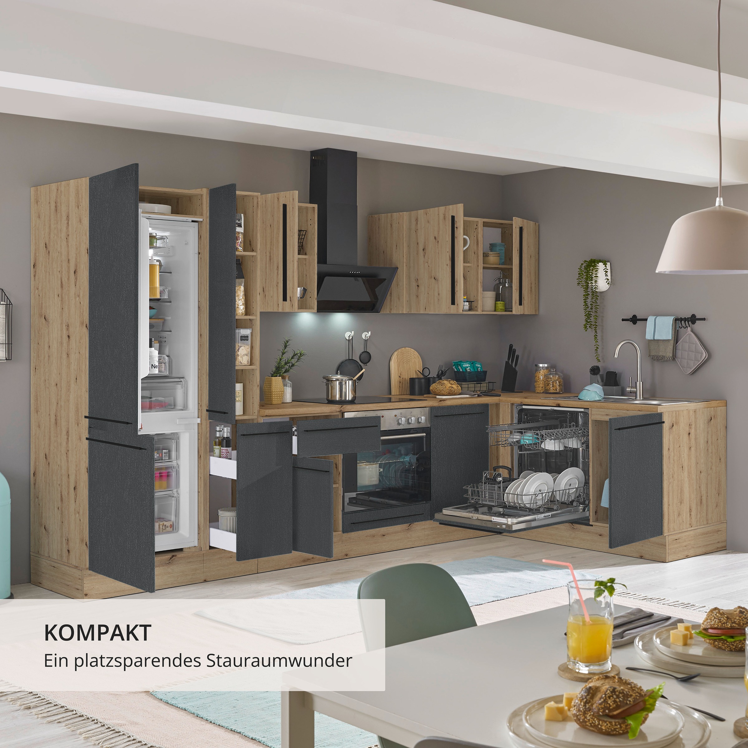 KOCHSTATION Winkelküche »Florida, Stellbreite 310x175 cm« wahlweise mit E-Geräten, mit Softclose für Türen und Schubkästen