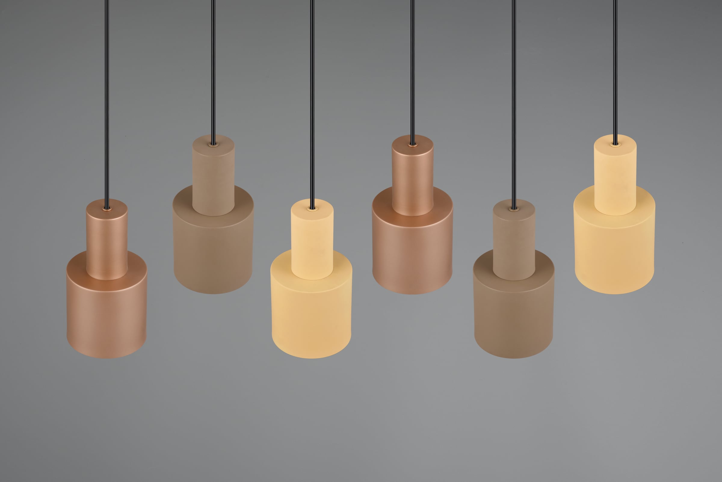 TRIO Leuchten Pendelleuchte »AGUDO, Hängelampe 6-flammig exkl 6xE27 max 40W höhenverstellbar«, 6 flammig, Leuchtmittel E27 | Leuchtmittel wechselbar, mehrfarbige Lampenschirme in beige taupe & coffee, Esszimmerlampe
