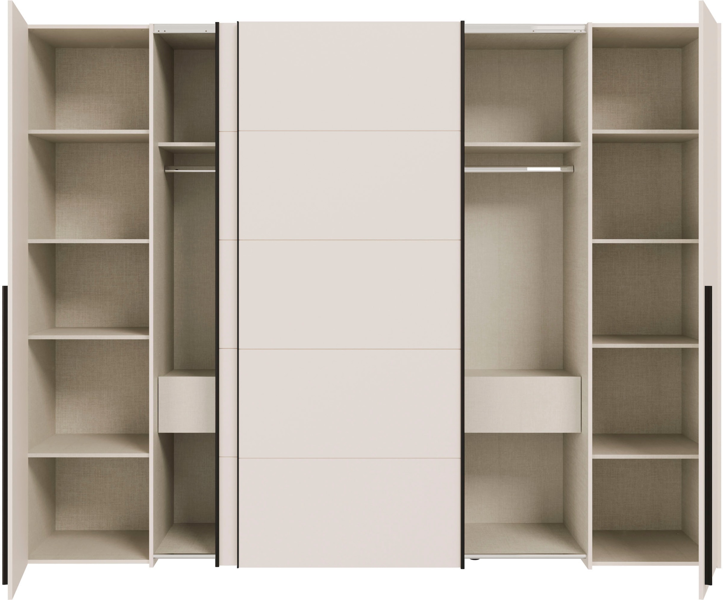 FORTE Dreh-/Schwebetürenschrank »Narago, OTTOs Choice, TOPSELLER, mittlere Paneele farblich wechselbar« B/H/T ca. 270x210X61cm, Farbe Weiß auch mit Spiegeln erhältlich,  gestalte die Schwebetüren einfarbig oder 2 farbig, Made in Europe
