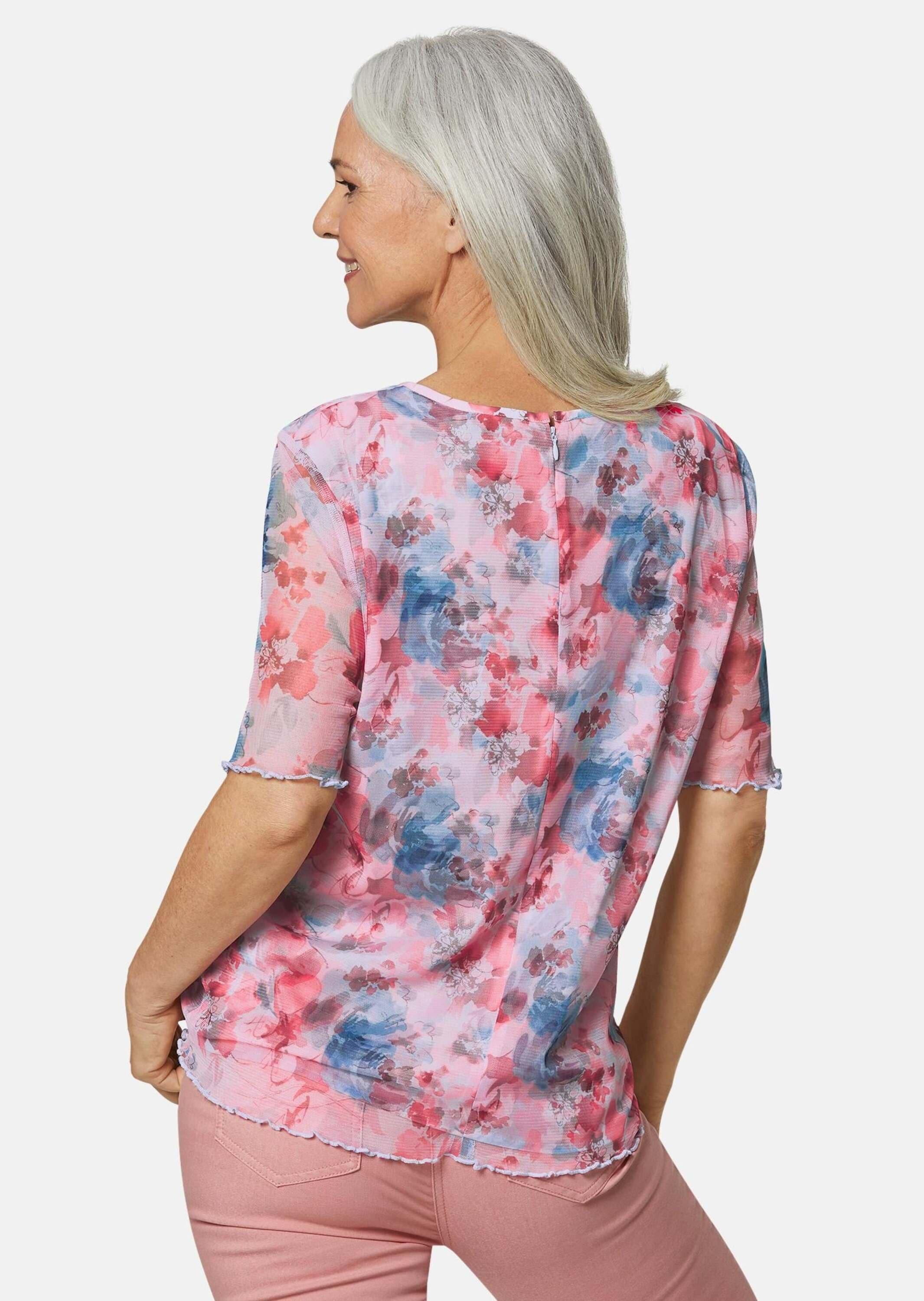GOLDNER Kurzarmbluse »Kurzgröße Druckbluse aus herrlich weichem Mesh« Ohne